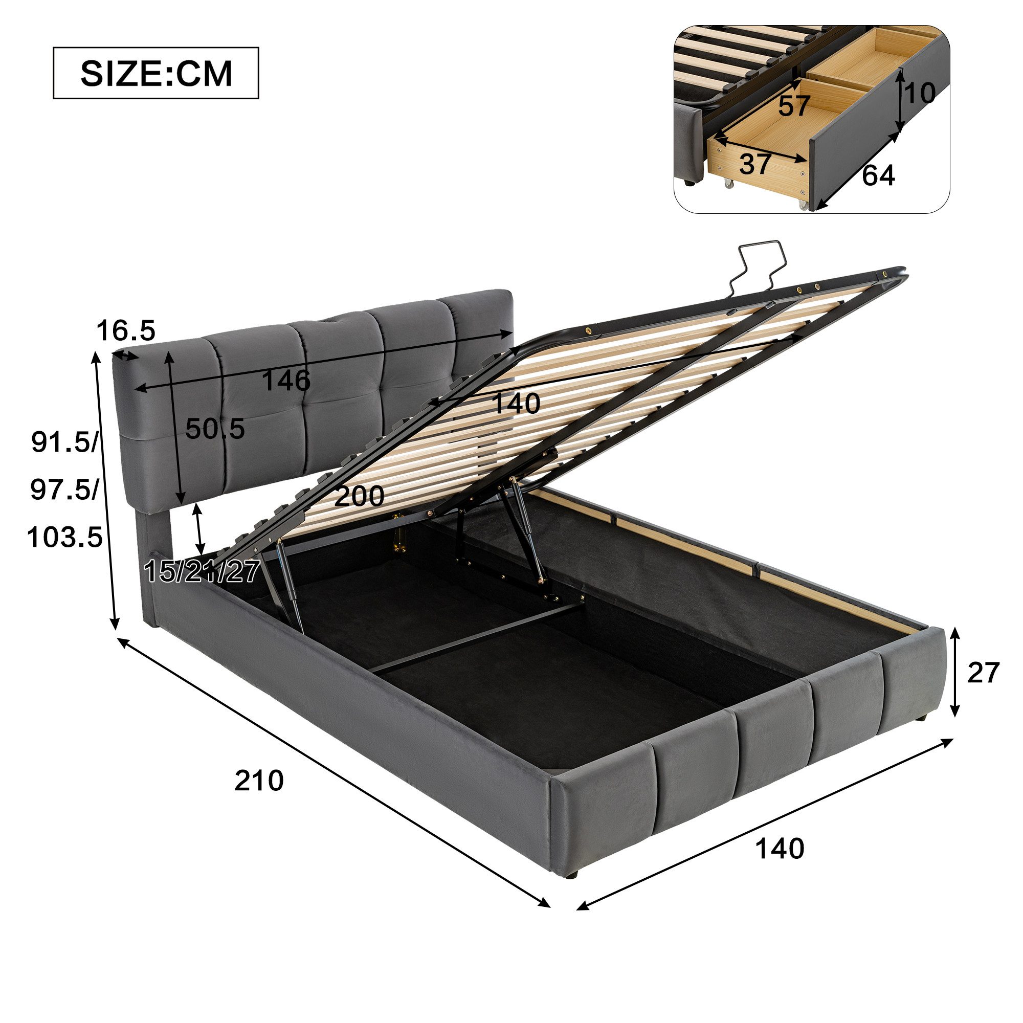 TavilaEcon Boxspringbett Doppelbett mit drei Schubladen und verstellbarem K günstig online kaufen
