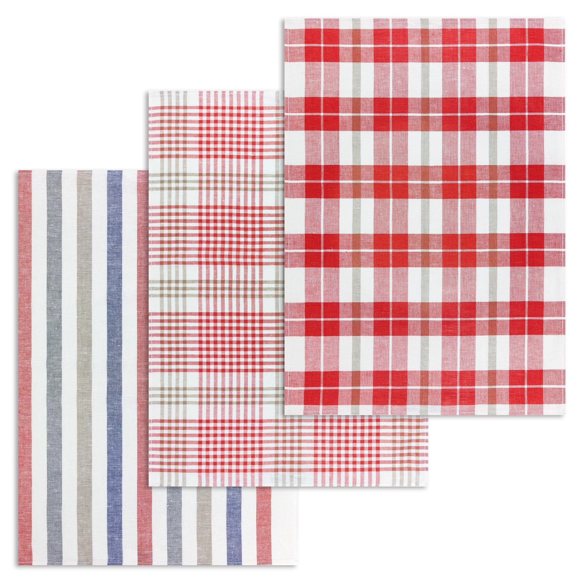 Kracht Geschirrtuch Blockstreifen, (Set, 3-tlg., Set), 3er Pack Geschirrtücher (3 Stück), ca. 50 x 70 cm, Halbleinen Rot
