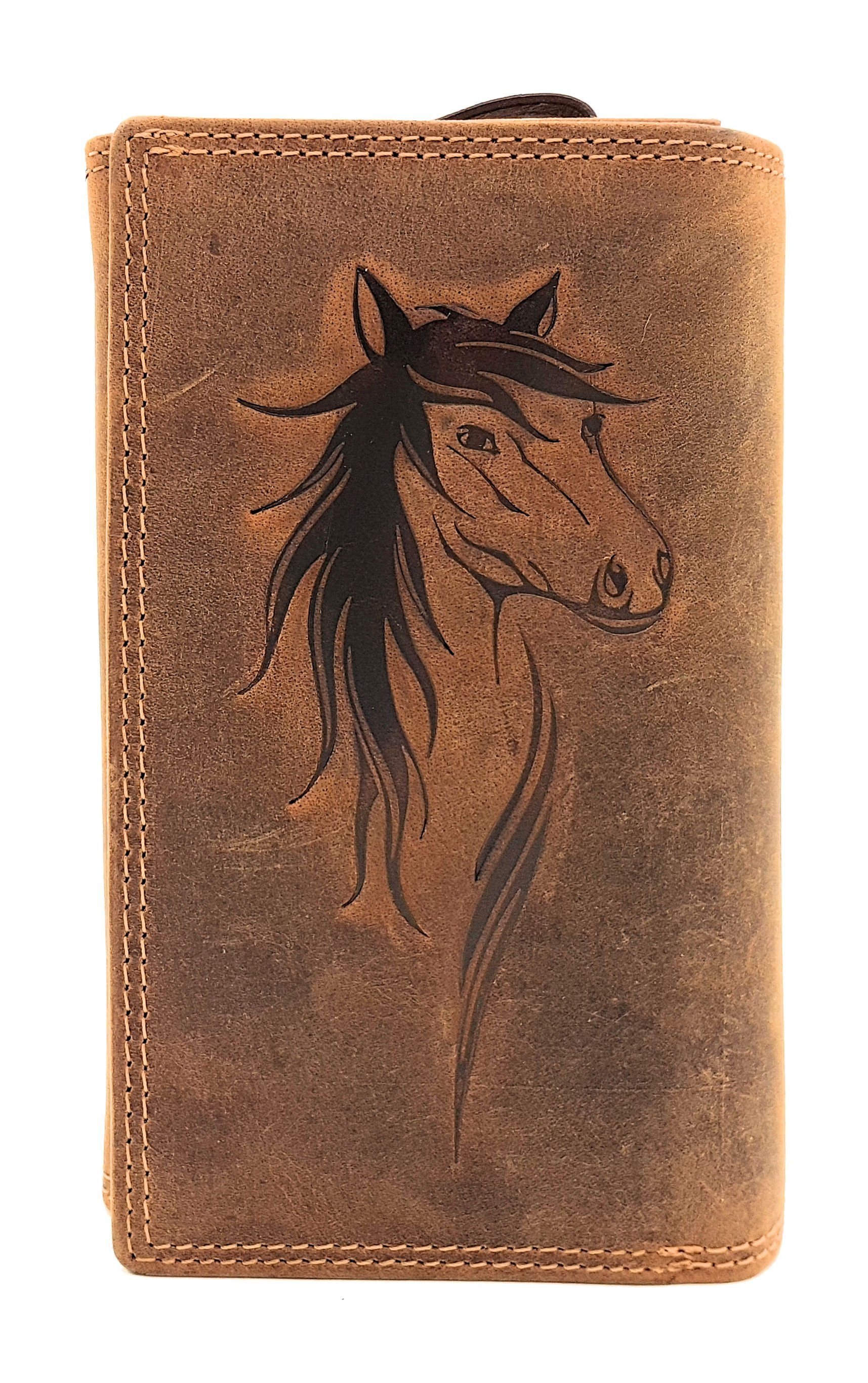 geprägter Portemonnaie RFID CLUB 17 XL JOCKEY Format Pferdekopf, Schutz Kartenfächer, Damen echt großes "Pferd", extra mit Leder Geldbörse