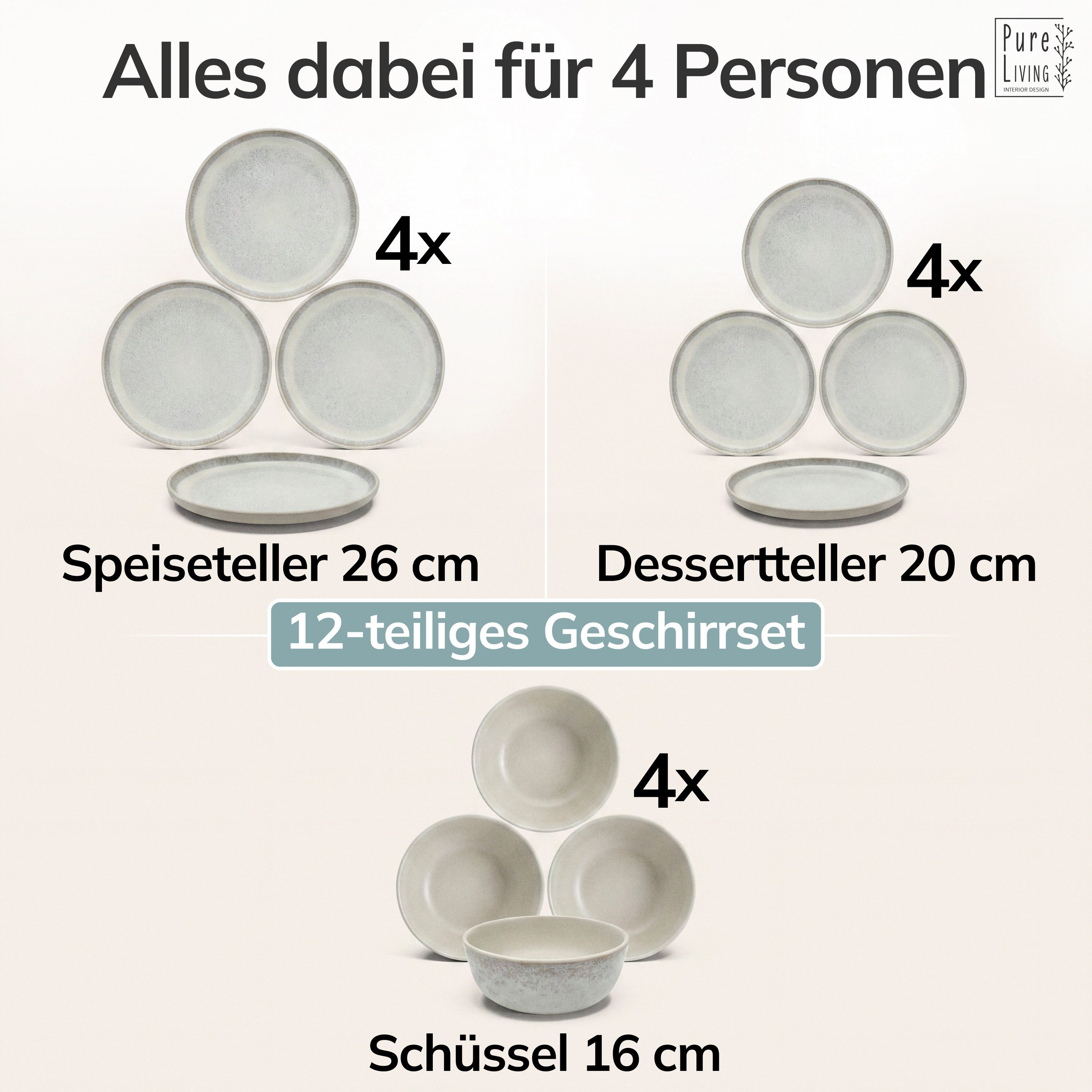 PURE LIVING INTERIOR DESIGN Geschirr-Set Ibiza aus Steingut, 12-tlg., für 4 Personen, Beige (12-tlg), 4 Personen, Steingut – Bild 5 von 5