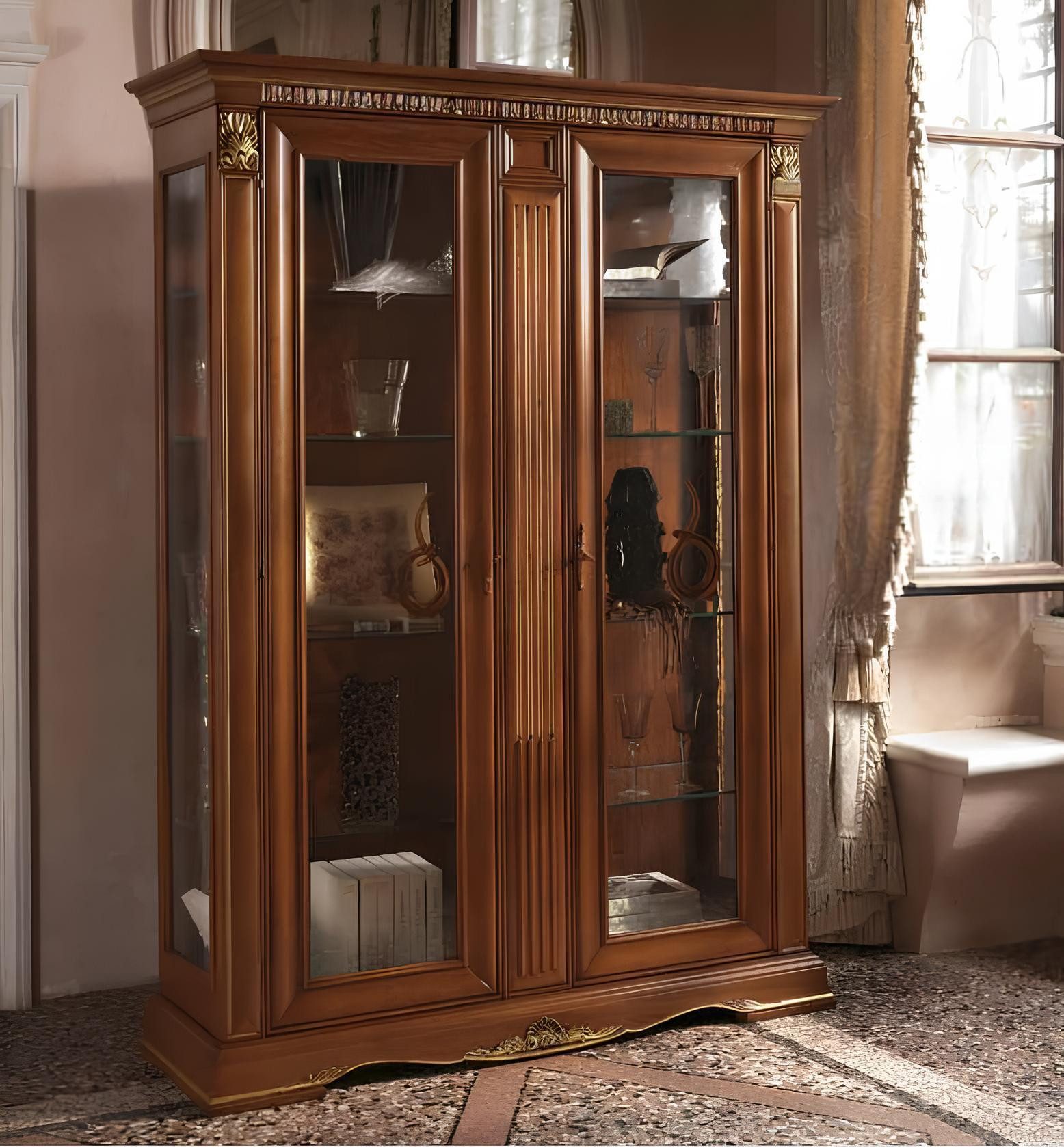 Vitrine Elegante Vitrine im Barockstil für Wohnzimmer in Braun, Italien