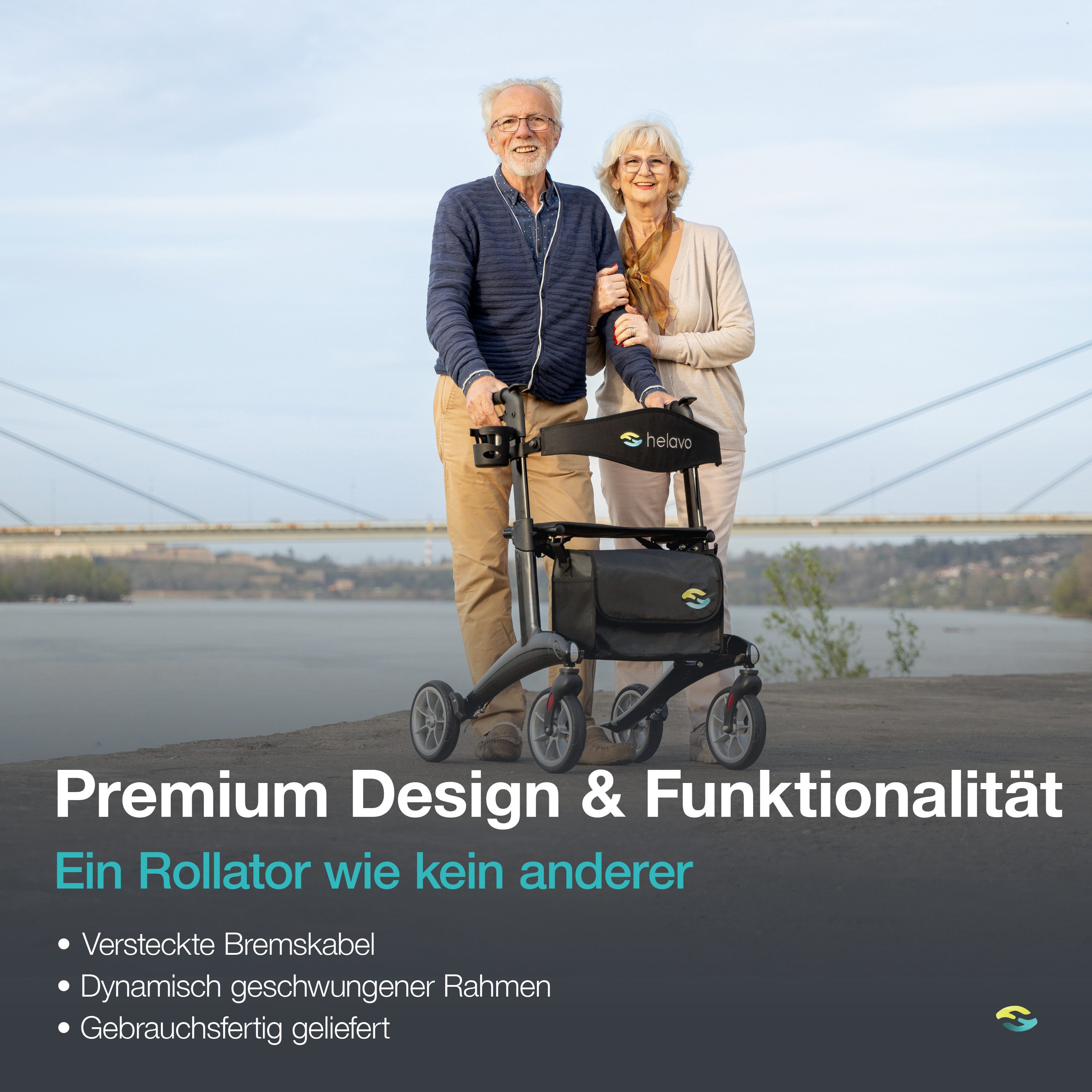 Helavo Rollator H1210, Ultraleichter faltbar Carbon Rollator aus Kohlefaser für Innen & Außen