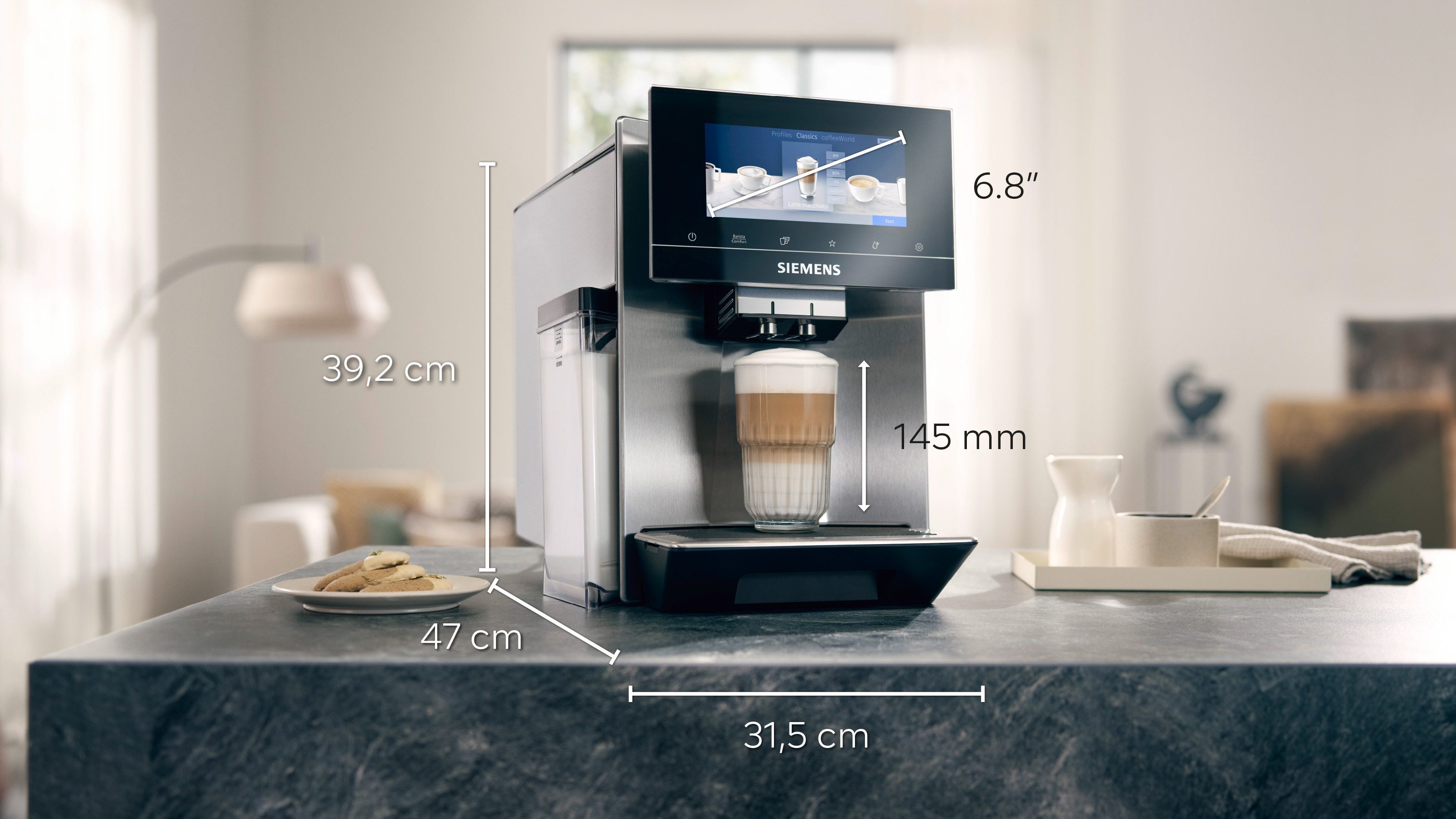 SIEMENS Kaffeevollautomat EQ900 TQ905D03, intuitives 6,8" TFT-Display, Barista-Modus, AromaBoost, App-Steuerung, Geräuschreduzierung,10 Profile, edelstahl