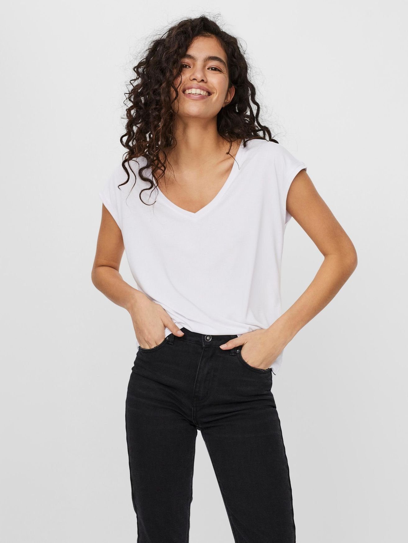 Vero Moda T-Shirt Basic Stretch in Weiß-2 VMFILLI V-Neck T-Shirt 5282