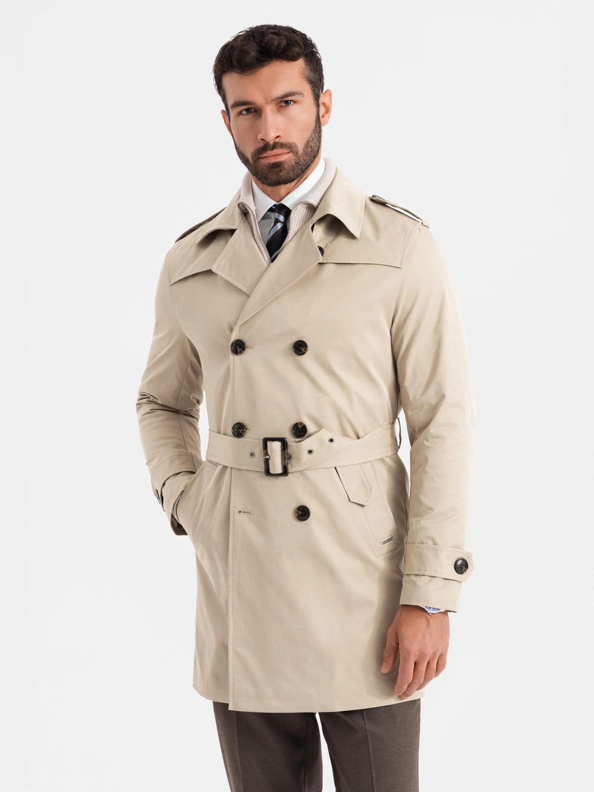 OMBRE Trenchcoat Eleganter Herren Trenchcoat SLIM FIT mit Gürtel günstig online kaufen