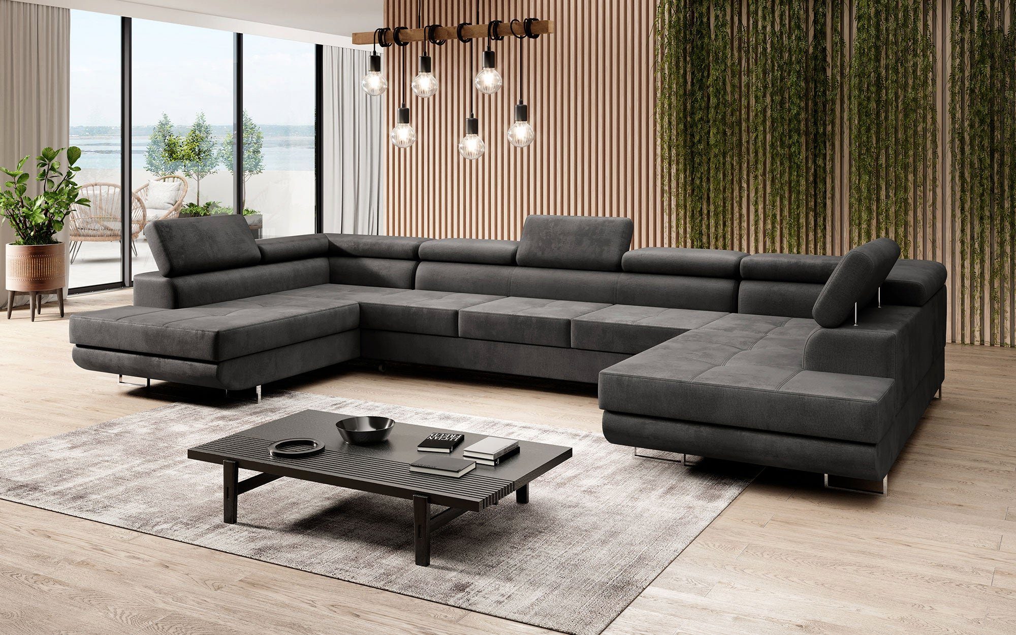 Sofa inkl. mit Aufbau (Samt), und Taormina Baidani Klappfunktion Schlaf- Anthrazit Sofa