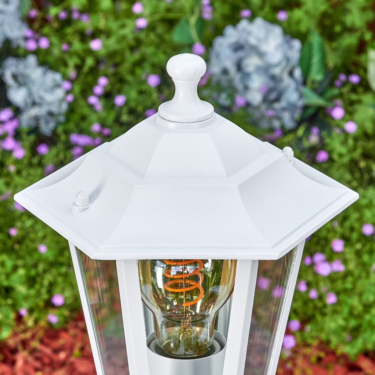 hofstein Pollerleuchte Wegeleuchte m. Bewegungsmelder aus Metall/Glas in Weiß/Klar, ohne Leuchtmittel, antike Außenleuchte, Gartenlampe, Gartenbeleuchtung IP44, 1 x E27