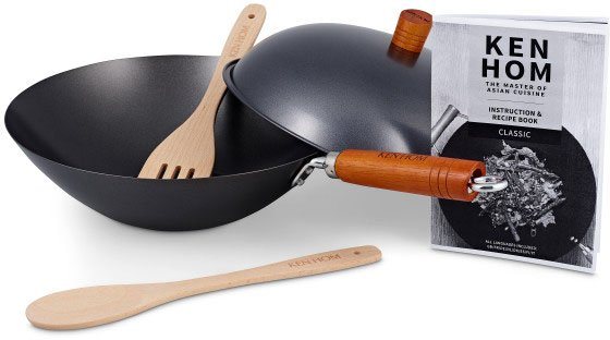 KEN HOM Wok, Stahl (Set, 5-tlg), Hervorragende Wärmeleitung für schnelles  Kochen und Braten