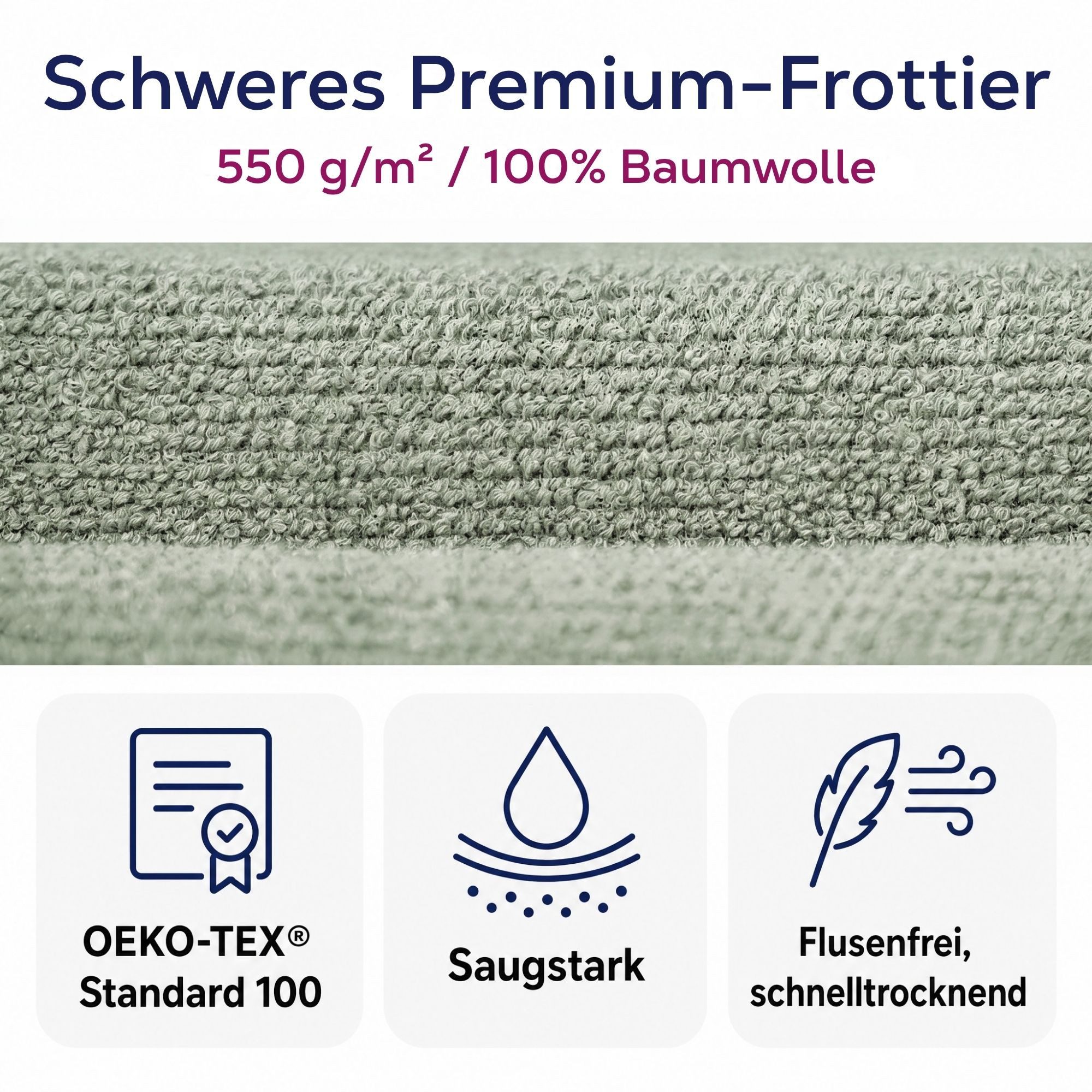 Beautex Handtuch Set, Premium Frottier Sets, 100% Baumwolle 550g/m², Multischlaufen-Optik, Frottier, saugstark, weich, flusenfrei, schnelltrocknend, schadstoffgeprüft