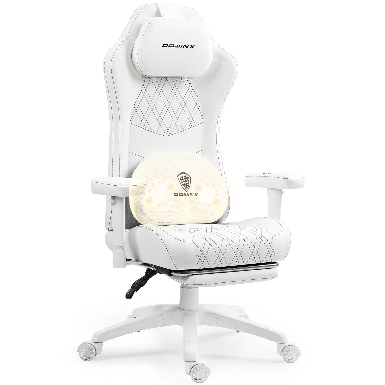 Dowinx Gaming-Stuhl ergonomischer Bürostuhl mit Massage- und Wärmefunktion, atmungsaktivem Taschenfederkissen wie im Sofa