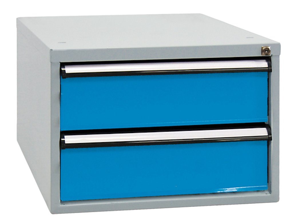 PROREGAL® Werkbank Schubladenbox mit 2 Schubladen für Werkbank Rhino, Grau/Blau Lichtblau