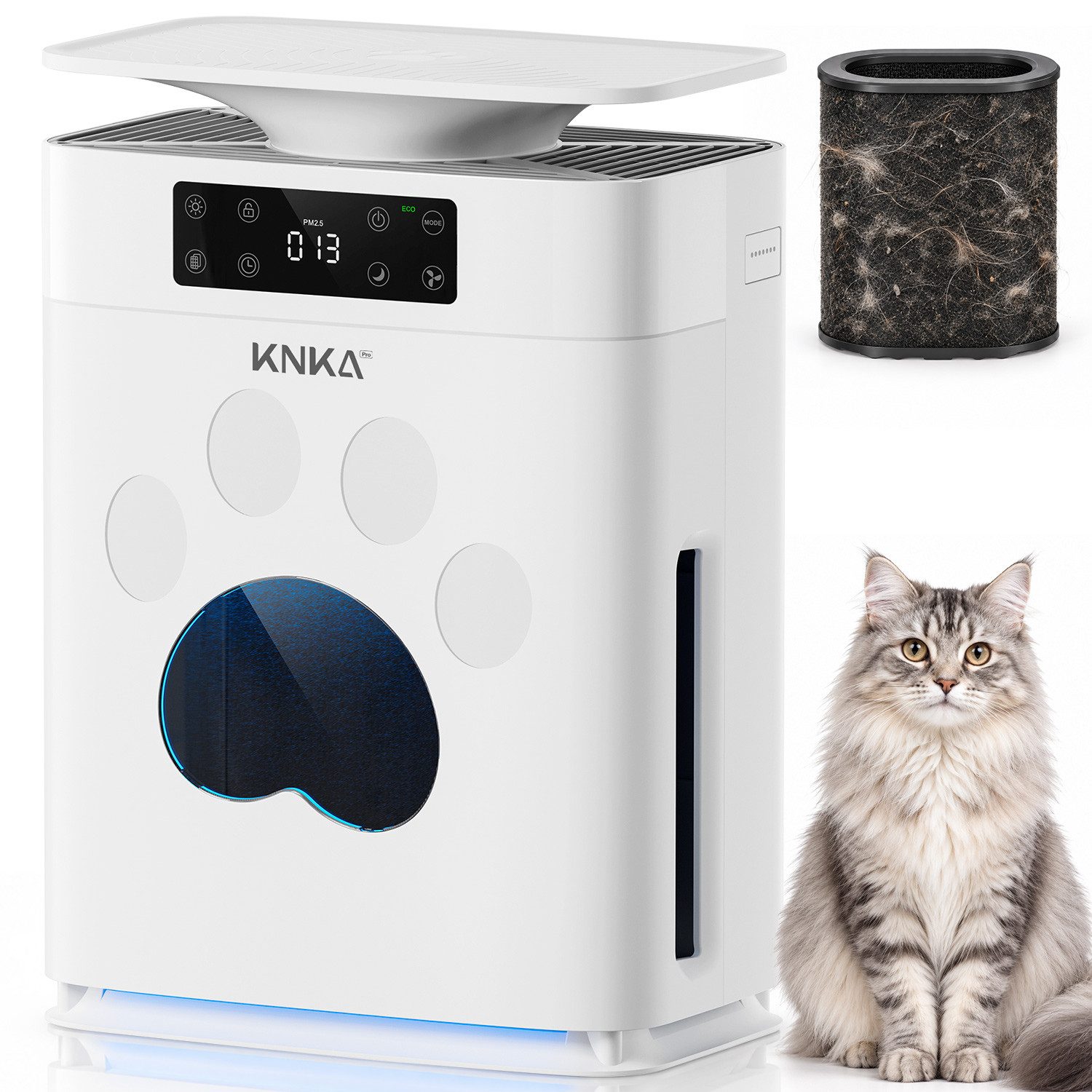 KNKA PRO Luftreiniger luftreiniger tierhaare für Allergiker H13 HEPA, CADR 250m³/h, für 50 m² Räume, PM2.5-Sensor, LED, Timer und …