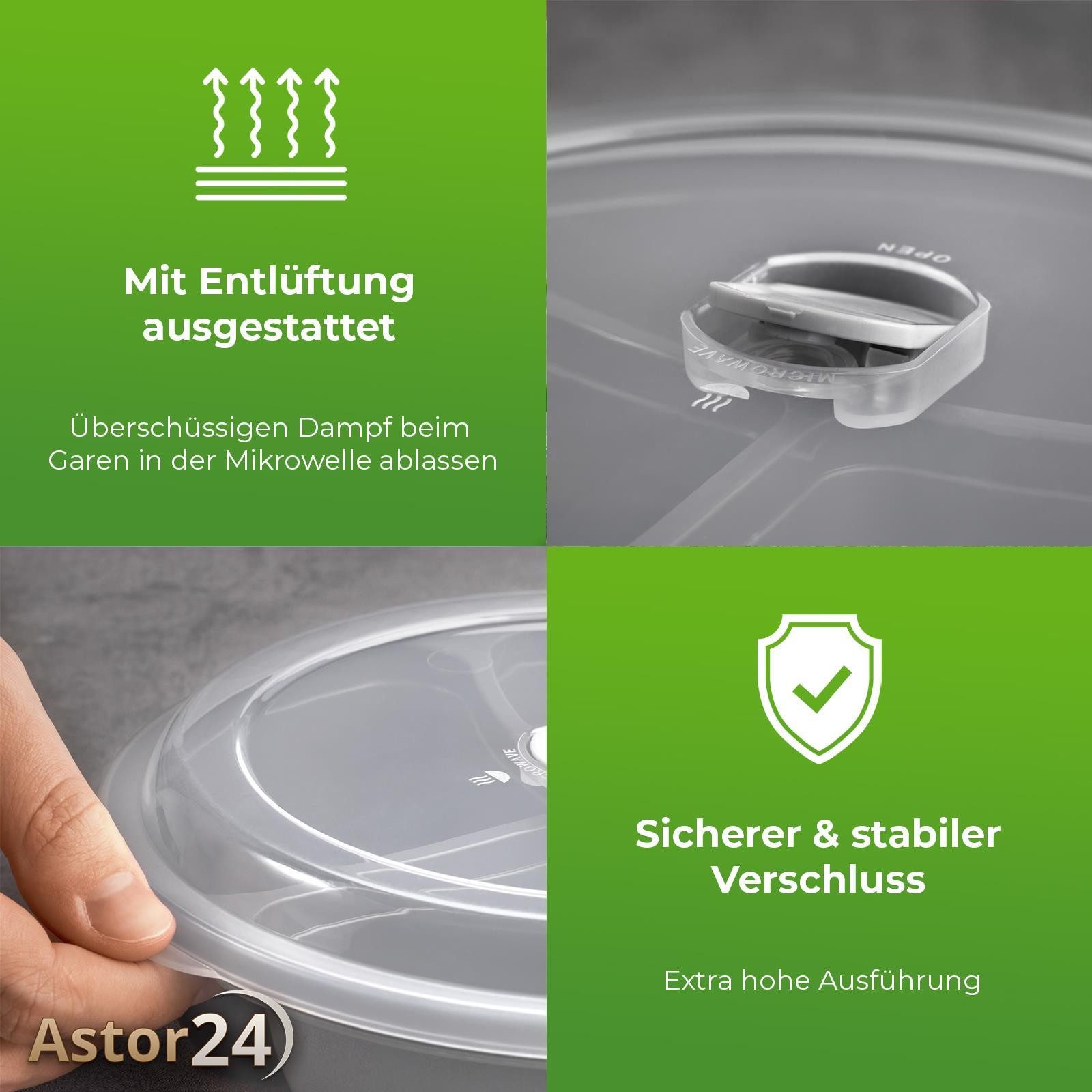 astor24 Mikrowellenteller 2 x Mikrowellenteller mit Deckel Menüteller Mikrowellengeschirr