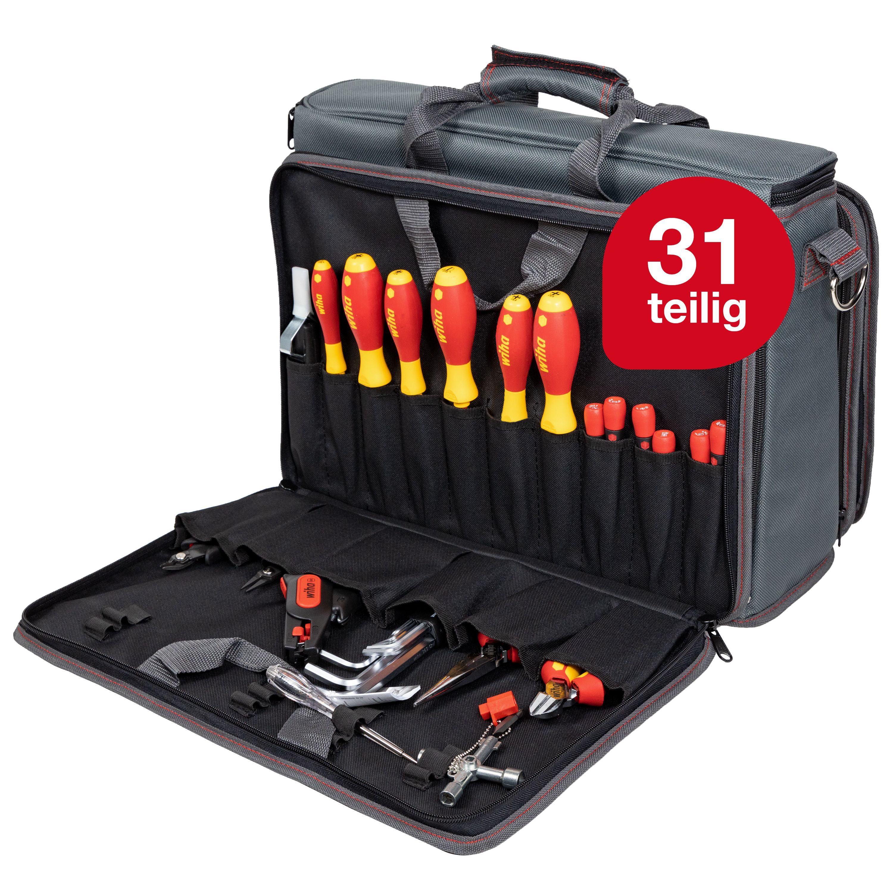 Wiha Werkzeugtasche (43879) - 31 tlg., Werkzeug Set Service-Techniker, 30-tlg., VDE