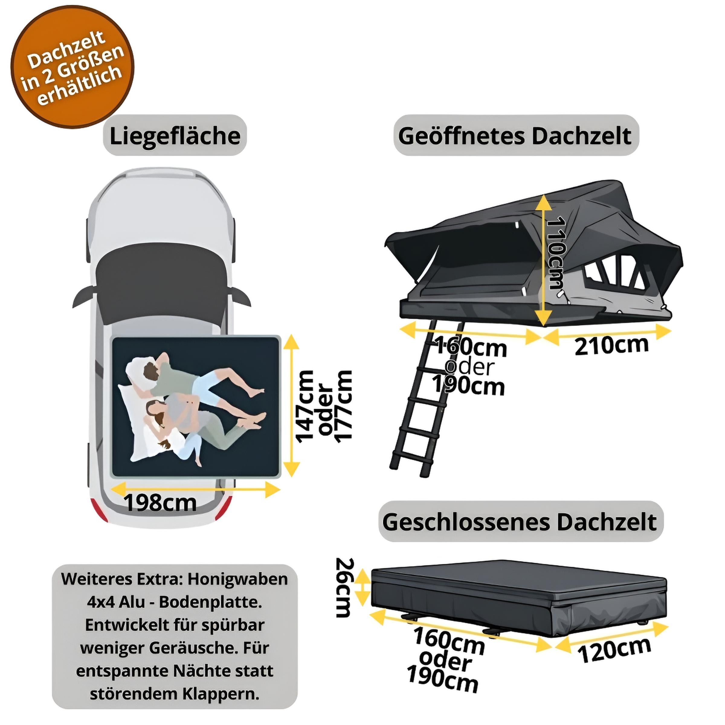 TZIpower Dachzelt Autodachzelt Grau/Schwarz Softcase Dachzelt 2 Größen opt. Sonnensegel, Personen: 4