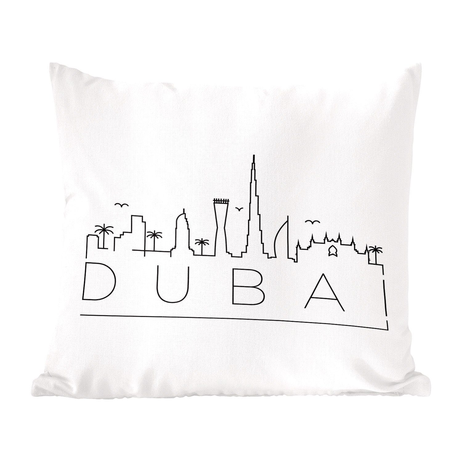 MuchoWow Dekokissen Skyline "Dubai" schwarz auf weiß, Zierkissen mit Füllung für Wohzimmer, Schlafzimmer, Deko, Sofakissen