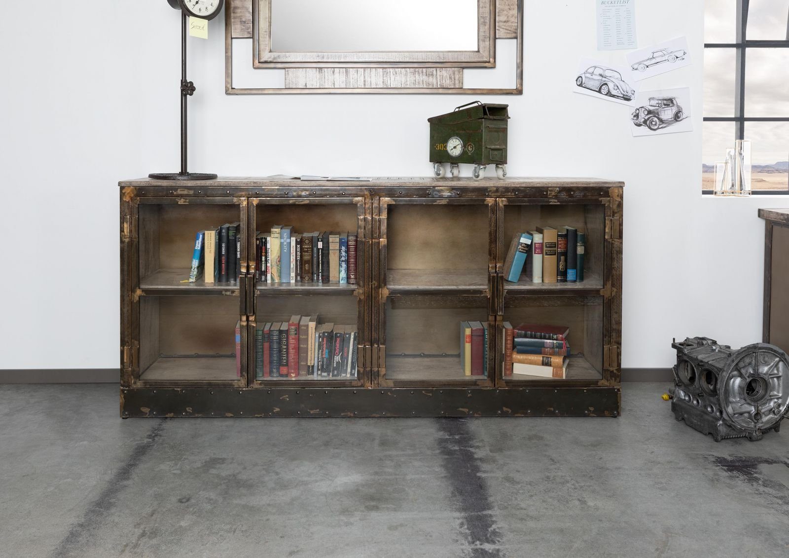 Massivmoebel24 Sideboard HEAVY INDUSTRY (Massivholz), Sideboard Mango 180x40x90 braun lackiert HEAVY INDUSTRY #252