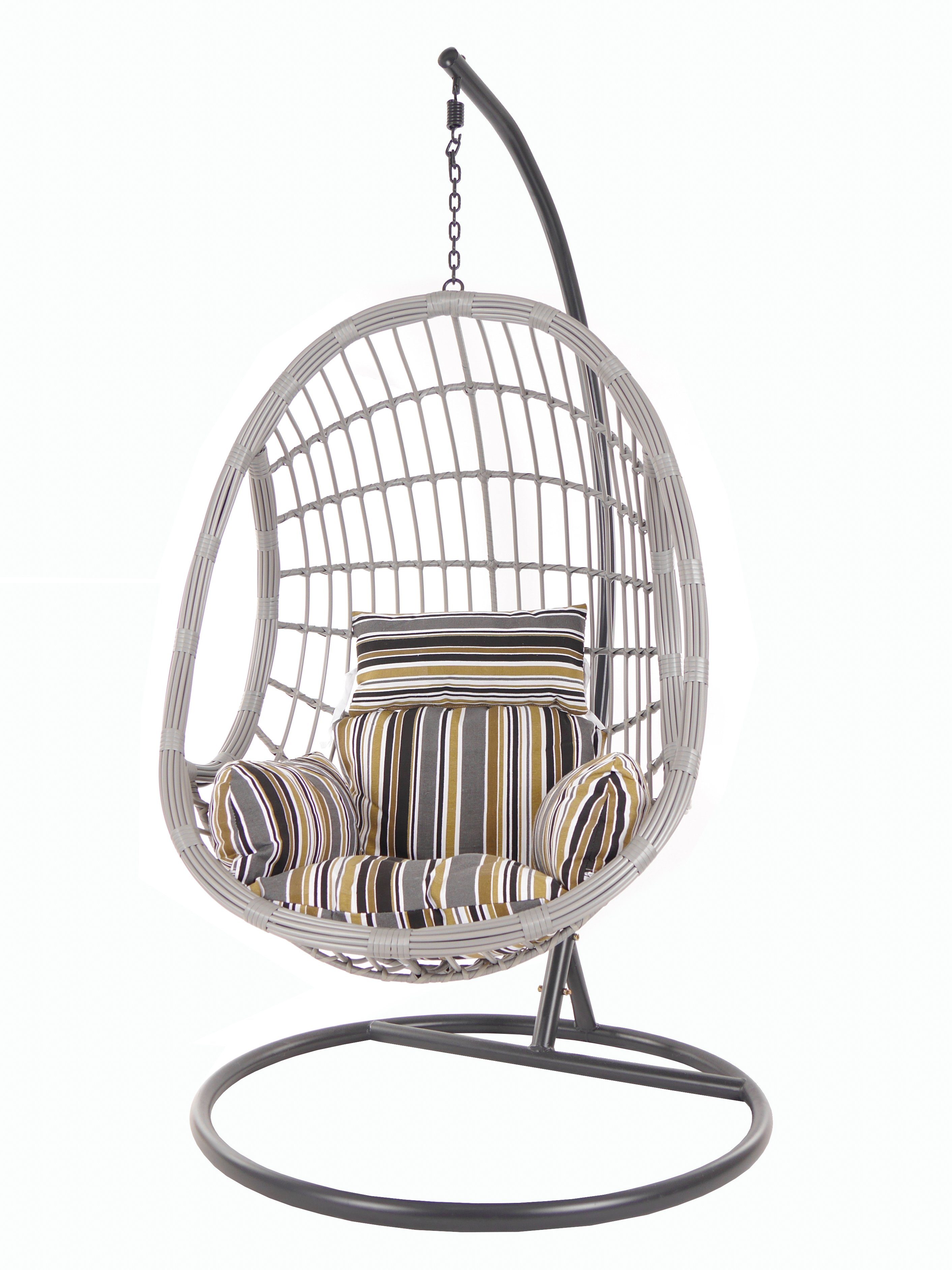 Chair, und PALMANOVA Swing natur terra) KIDEO gestreift Loungemöbel, mit Hängesessel Gestell (7891 Kissen Hängesessel lightgrey,