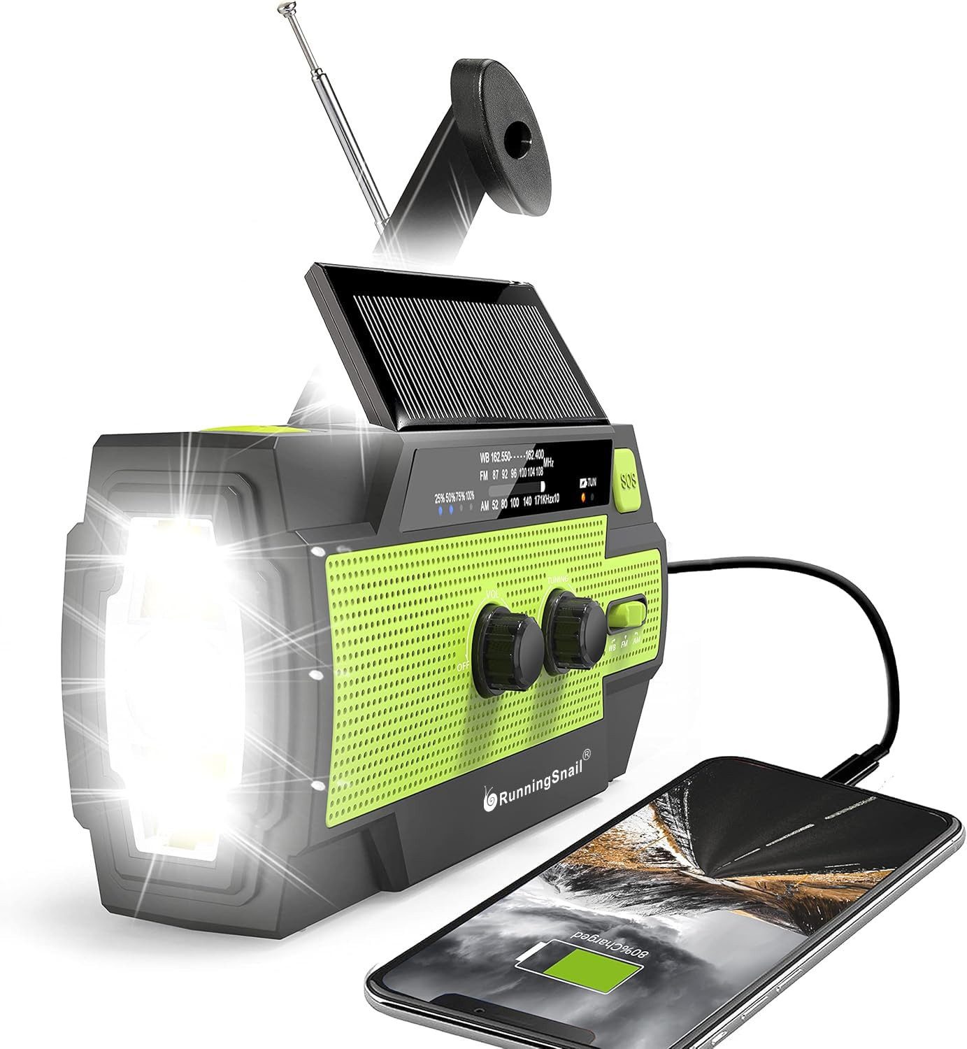 Greadio Notfallradio mit Solar & Kurbel, Ideal für Notfälle & Outdoor Radio (AM/FM-Radio + 7 NOAA-Wetterwarnkanäle, 4000mAh, AM/FM/NOAA, Taschenlampe & SOS)