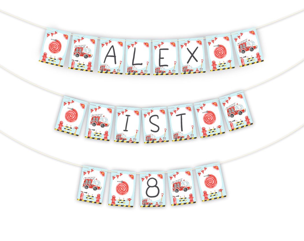 JUNAPACK Papierdekoration Party Set Deko Girlande Konfetti Tischset Kinder Geburtstag Feuerwehr, Party Set mit Girlande, Konfetti und Tischsets Feuerwehr