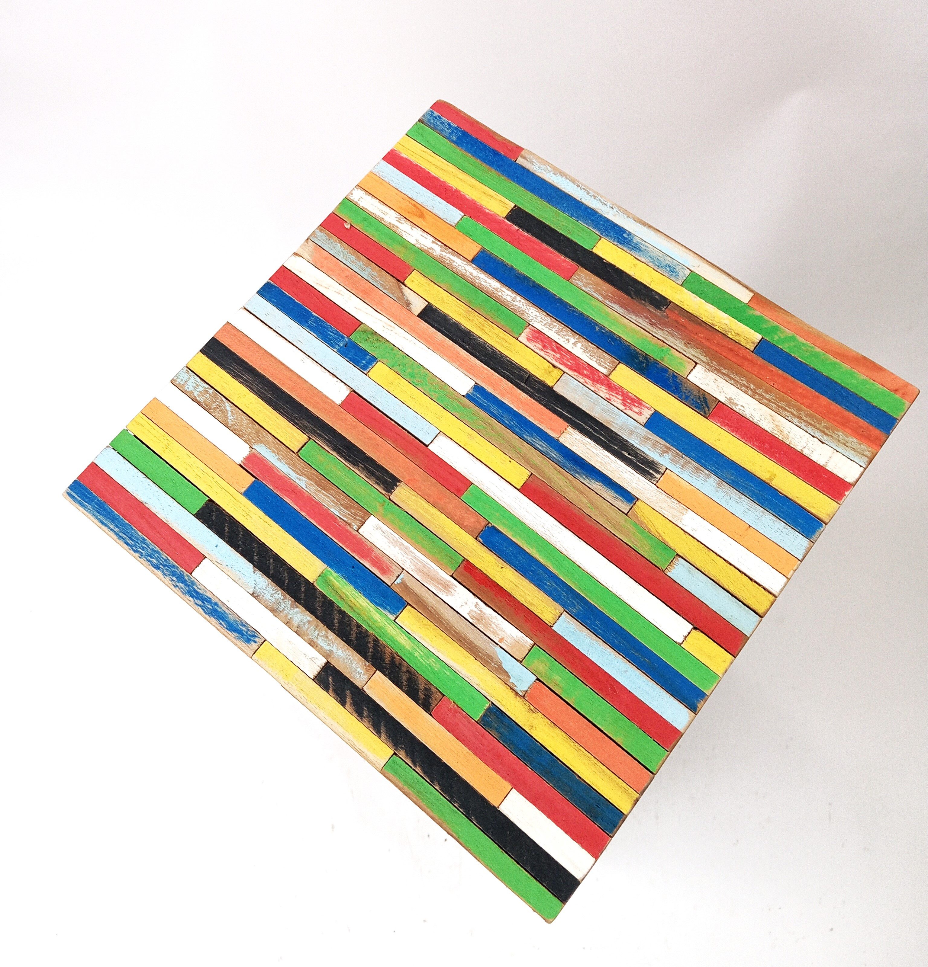 Brillibrum Hocker Bunter Beistelltisch 45 cm aus Echtholz Upcycling Bunt Hocker – Bild 3 von 4