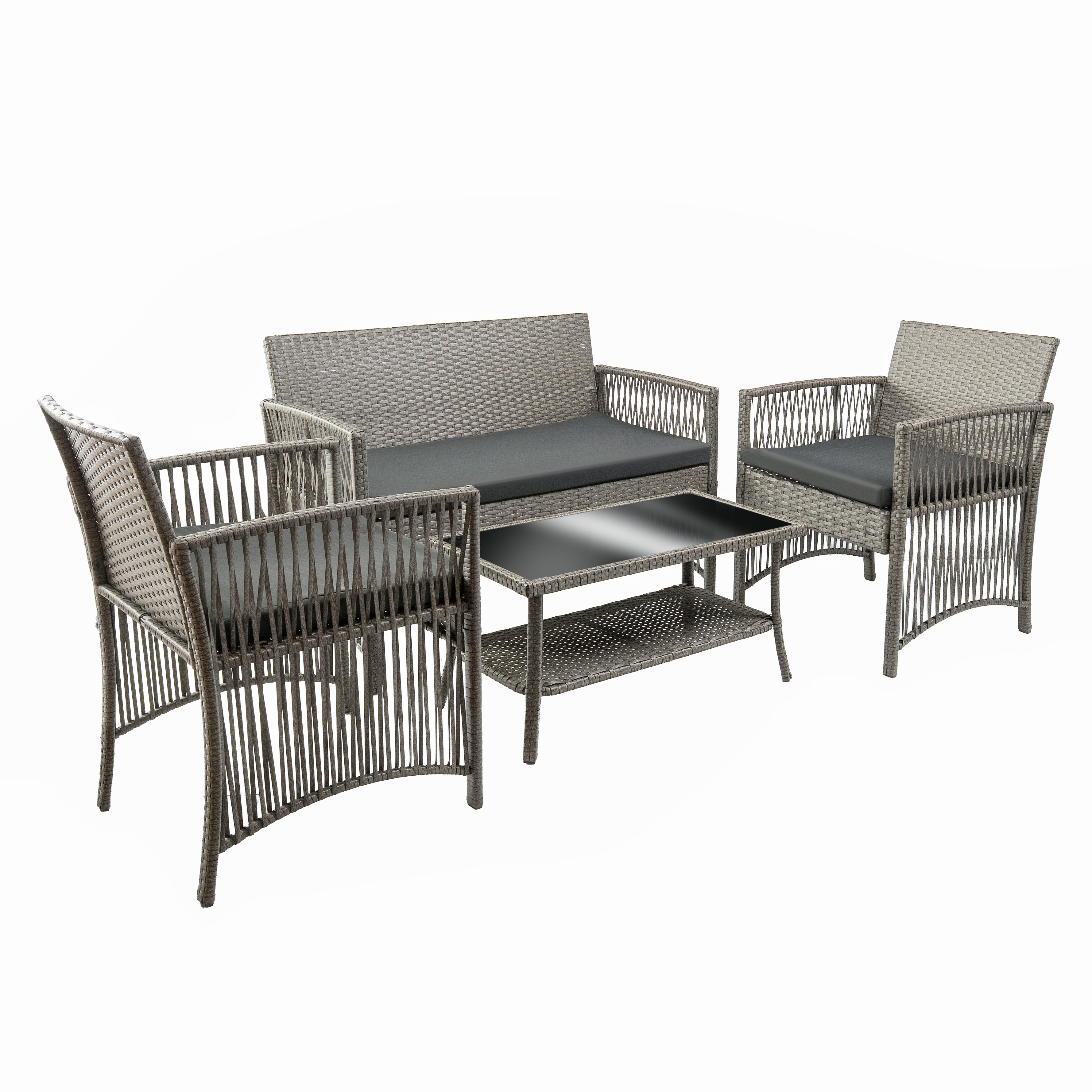 Furnify Gartenlounge-Set EDELHOF 4-teilig Gartenmöbel Set mit Sofa, 2 Sesseln & Tisch, (Set, Sofa, 2x Sessel, 1x Tisch, Sitzkissen), Mit Sitzkissen inklusive