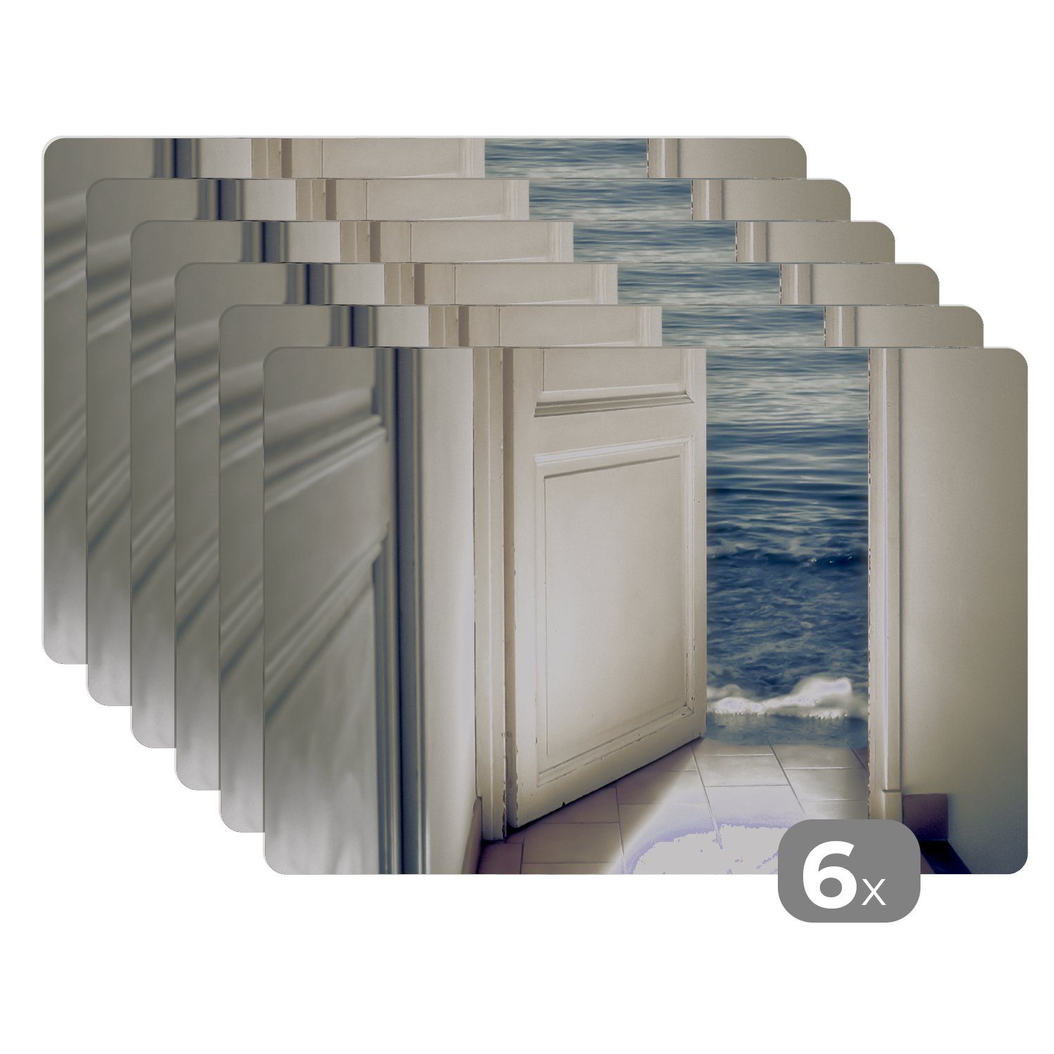 Platzset, Tür - Abstrakt - Schmutzabweisend (6-St), Meer - Platzmatte, Platzdecken, MuchoWow, Tischmatten, Platzset, Wasser