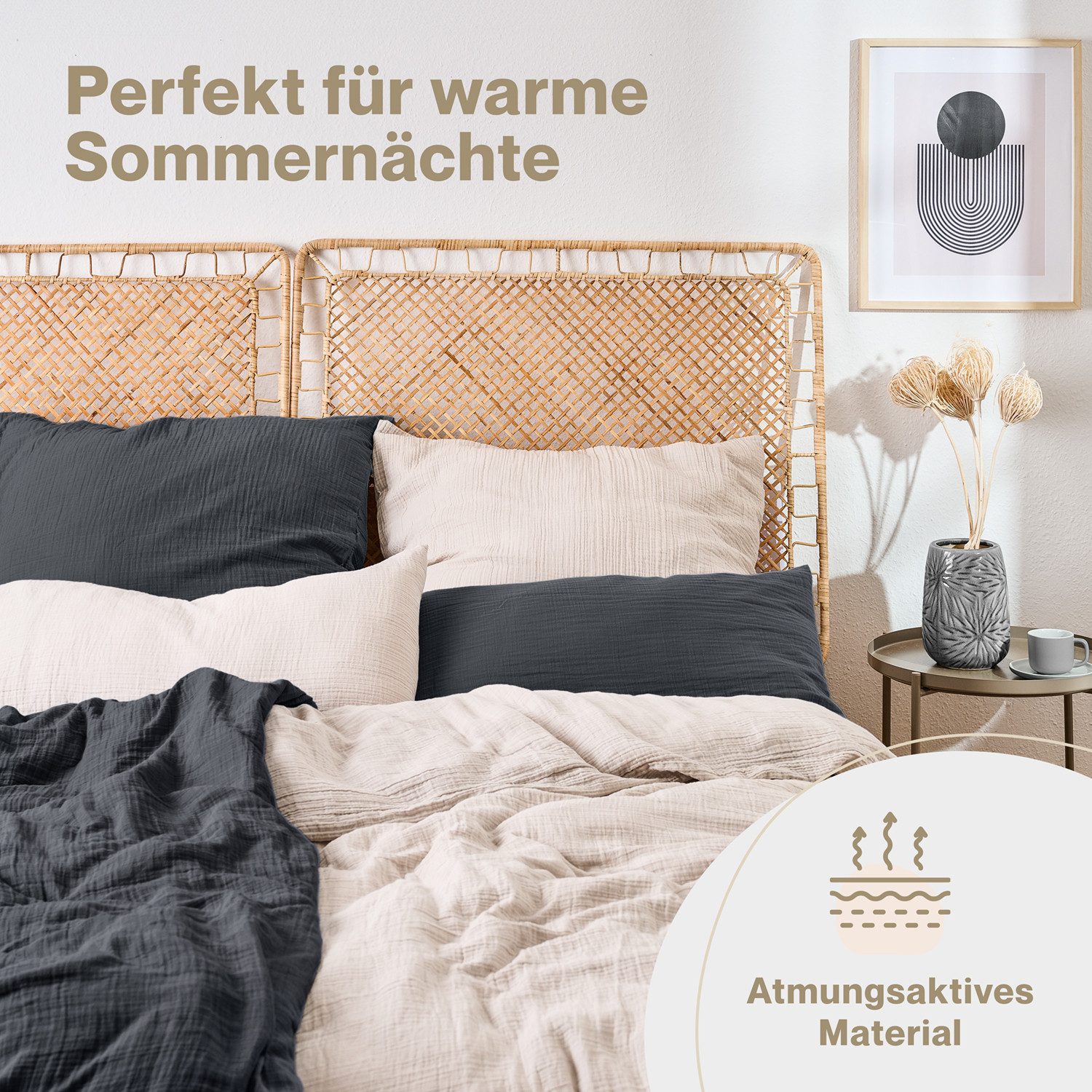 Blumtal Bettwäsche Musselin 100% Baumwolle im Set, Kopfkissenbezug & Deckenbezug, 2 teilig – Bild 3 von 5