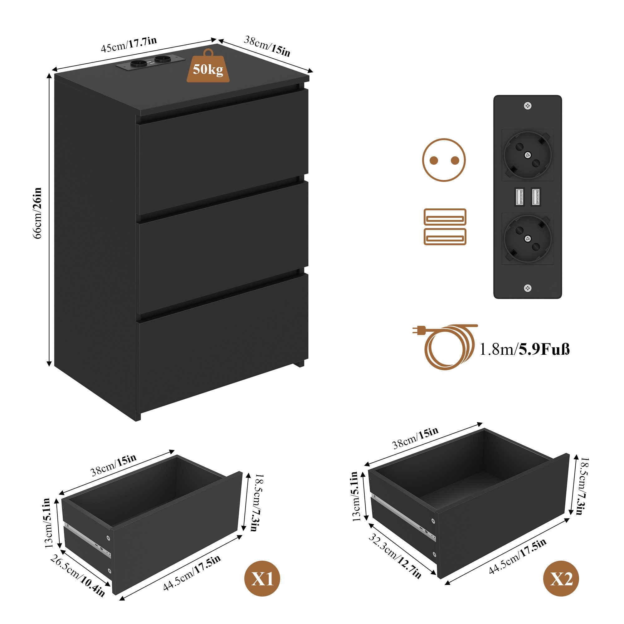Homfa Nachttisch Nachtschrank Nachtkommode Nachtkonsole (1-St), 3 Schublade günstig online kaufen