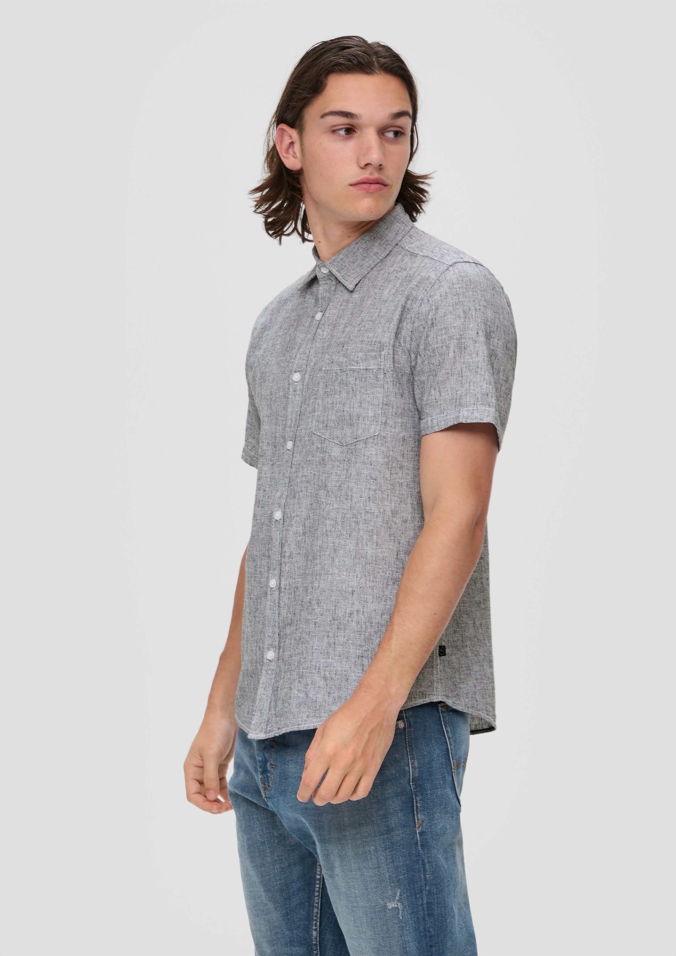 QS Kurzarmhemd Hemd Slim: Hemd aus Leinenmix