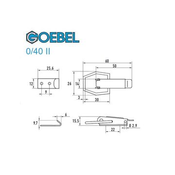 GOEBEL GmbH Kastenriegelschloss 5543002040, (100 x Spannverschluss 0 / 40 II Kappenschloss, 100-tlg., Kistenverschluss - Kofferverschluss - Hebel Verschluss), gerade Grundtplatte inkl. Gegenhaken Stahl verzinkt