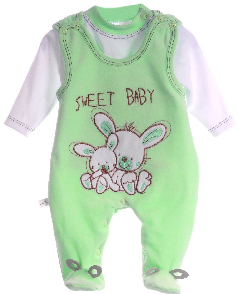 La Bortini Strampler Baby Strampler Set aus Velours in Grün mit Hasen Stickerei (2-teilig, Erstlingsset für Neugeborene, neutral)
