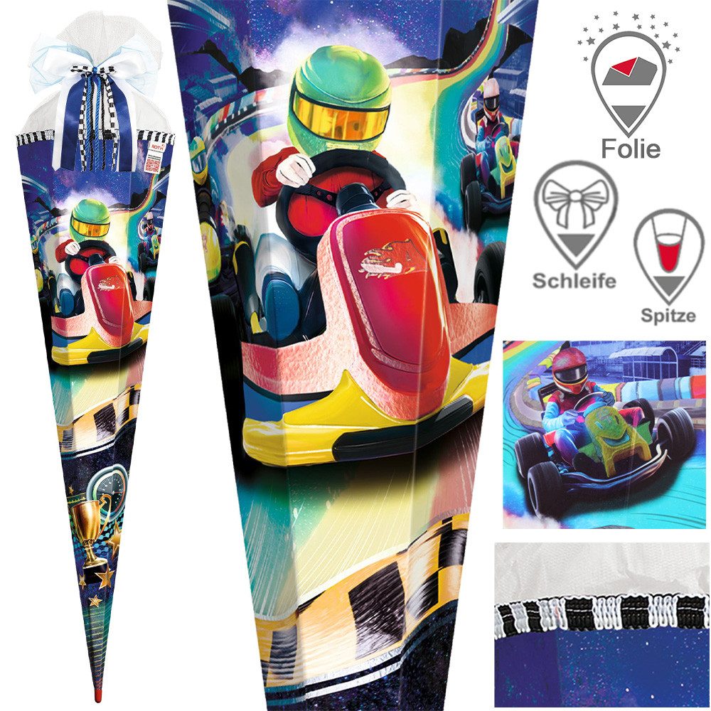 Roth Schultüte Exklusiv Set 85 cm Kart Race Folie Schleife