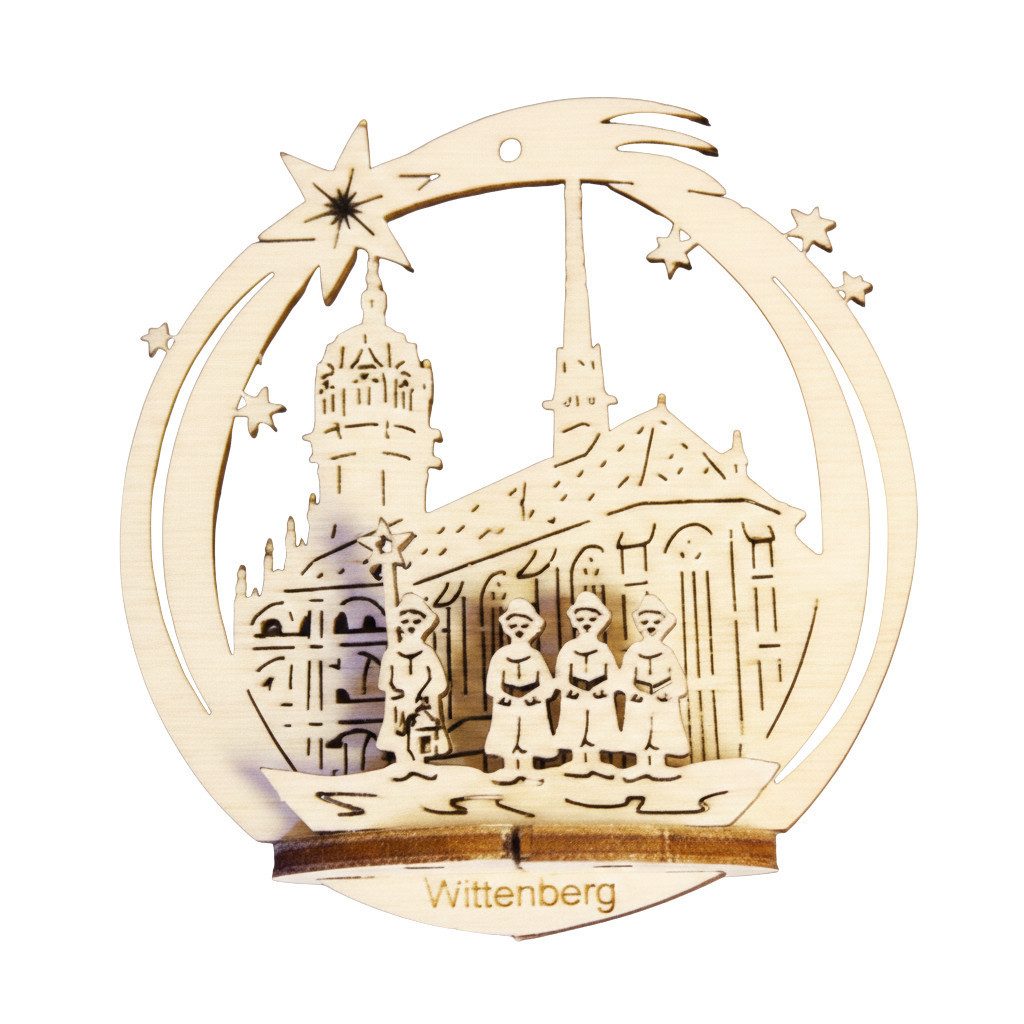 DeColibri Christbaumschmuck Weihnachtsbaumschmuck Holz Wittenberg Schlosskirche 3D, Baumbehang, Holzkunst aus Sachsen