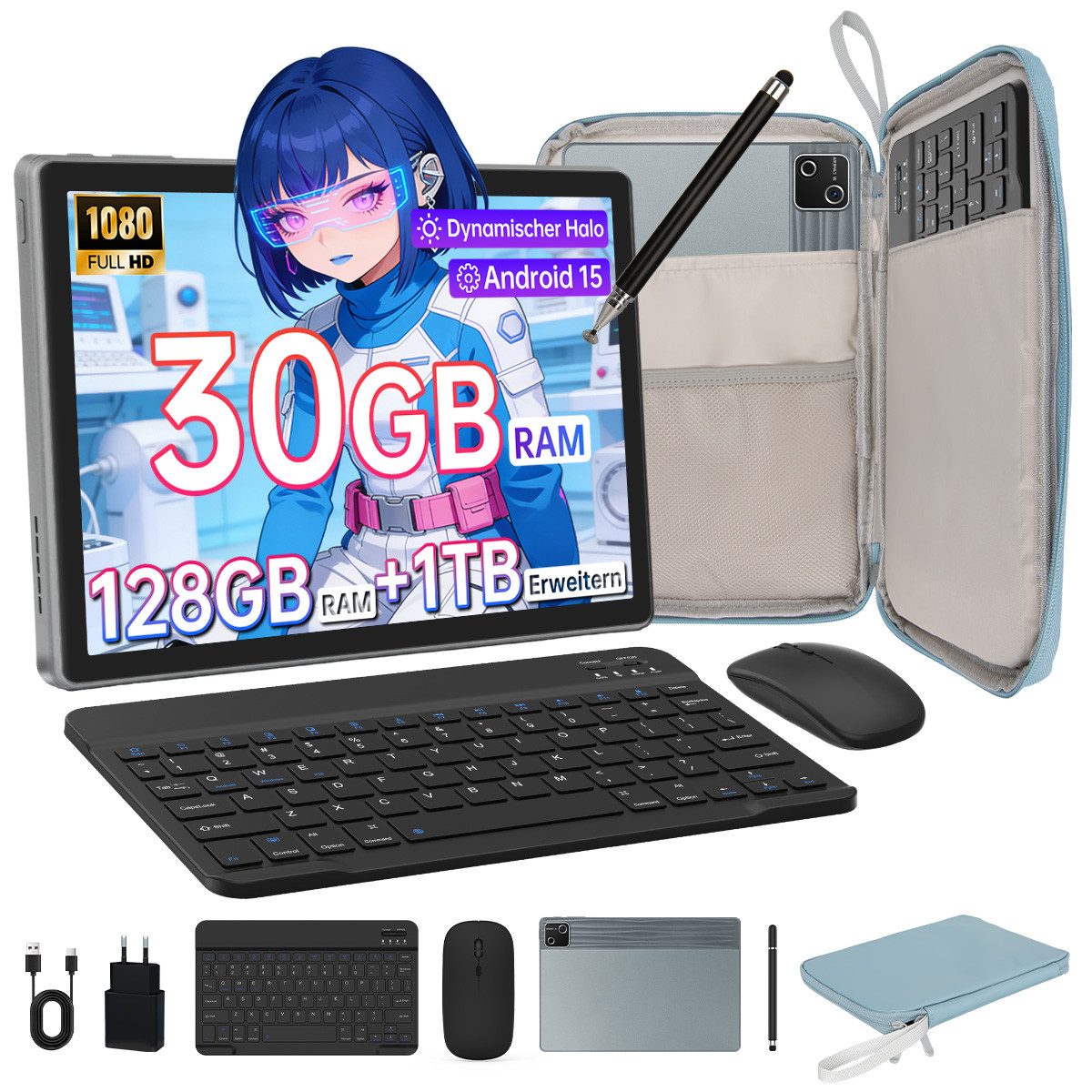 BUFO 10 Zoll Android, 30(6+24)GB RAM, 128GB/256GB, mit Tastatur/Maus/Stift Tablet (10", 128 GB, Android 15, Octa-Core, mit Stift/Maus/Tastatur)
