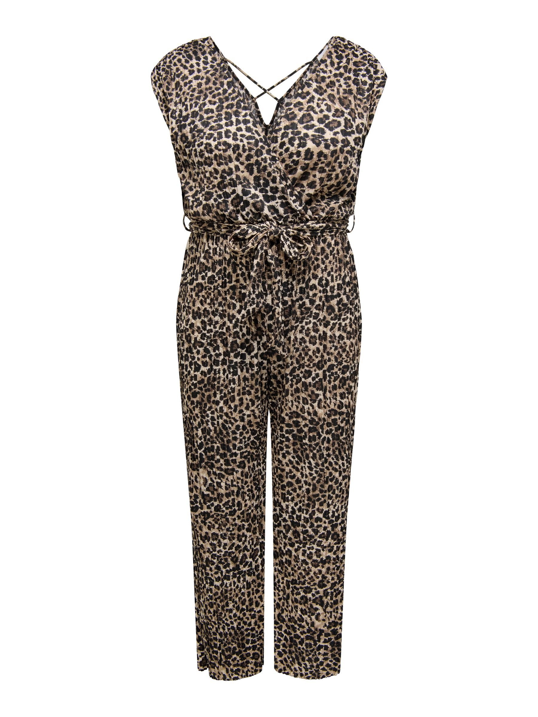 ONLY CARMAKOMA Jumpsuit Leopard-Muster, V-Ausschnitt, Gürtel, günstig online kaufen