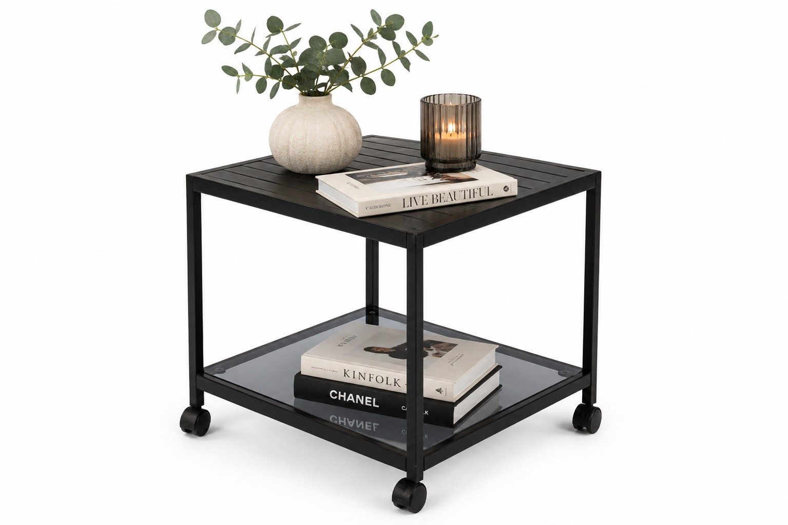 bv-vertrieb Glastisch Beistelltisch 50x50x50 Glastisch schwarz Wohnzimmertisch Rollen #4351, Glasplatte Sicherheitsglas