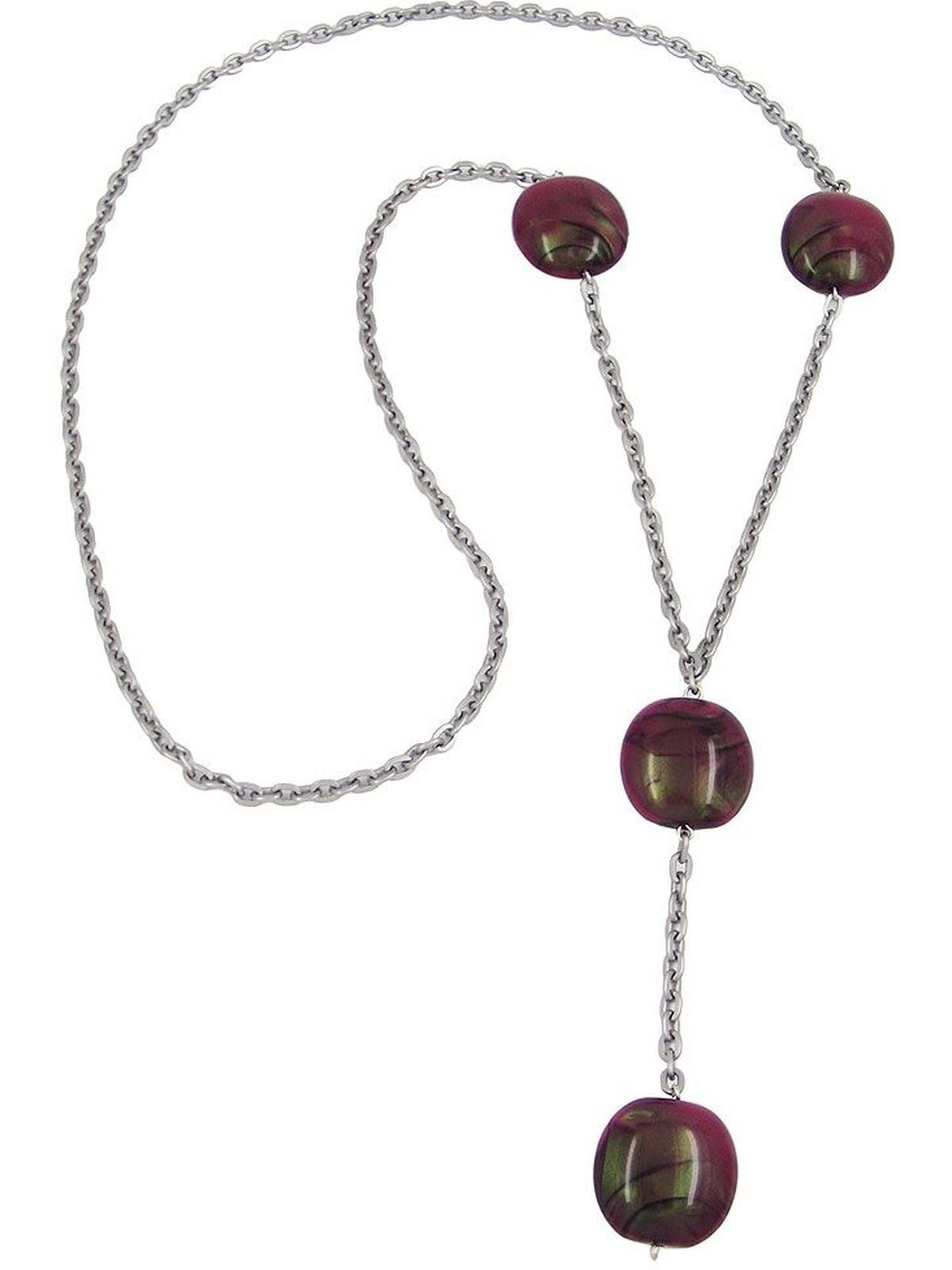 Gallay Perlenkette Kunststoffperlen Nugget pflaume-seide-matt Ankerkette Eloxal grau 100cm