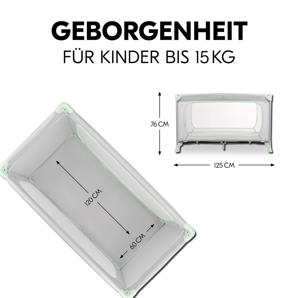 Hauck Baby-Reisebett Dream N Play Plus - Dusty Mint, Kinder Baby Reisebett mit großem Eingang, Matratze & Insektenschutz