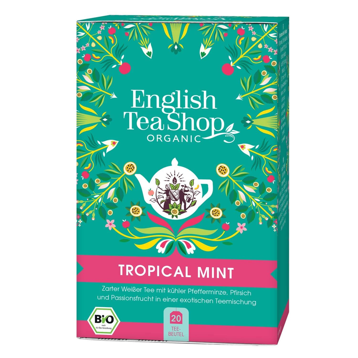 English Tea Shop Tee Tropical Mint Tee, BIO, 20 Teebeutel, Zarter Weißer Tee mit kühler Pfefferminze, Pfirsich & Passionsfrucht