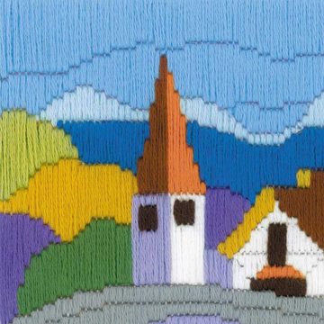 Riolis Kreativset Riolis Langstich-Set "Stadt in den Bergen", Stickbild vorgezeichnet, (embroidery kit by Marussia)