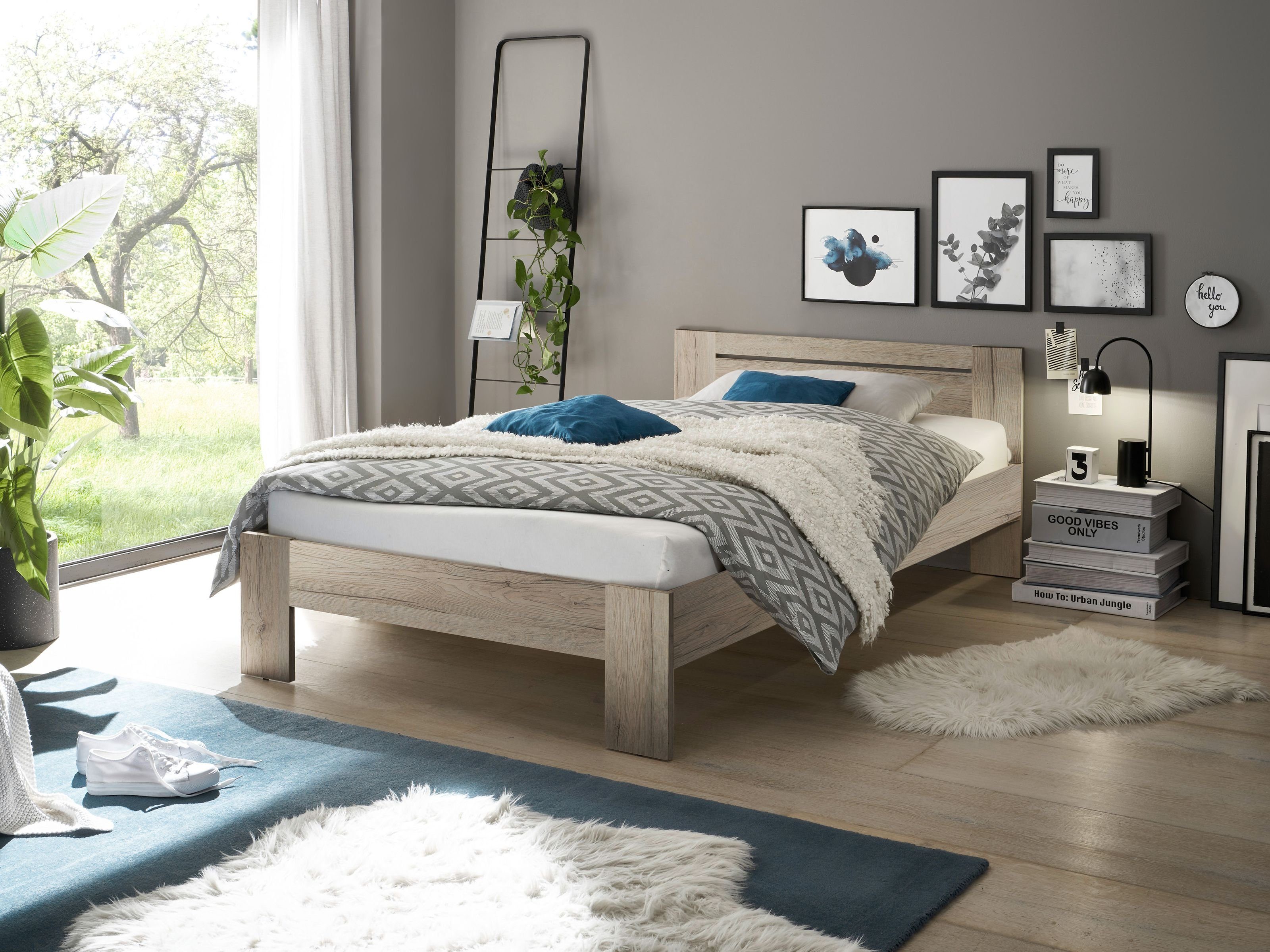 Pol-Power Bett in Eiche San Remo hell. Abmessungen (BxHxT) 125x71x204 cm