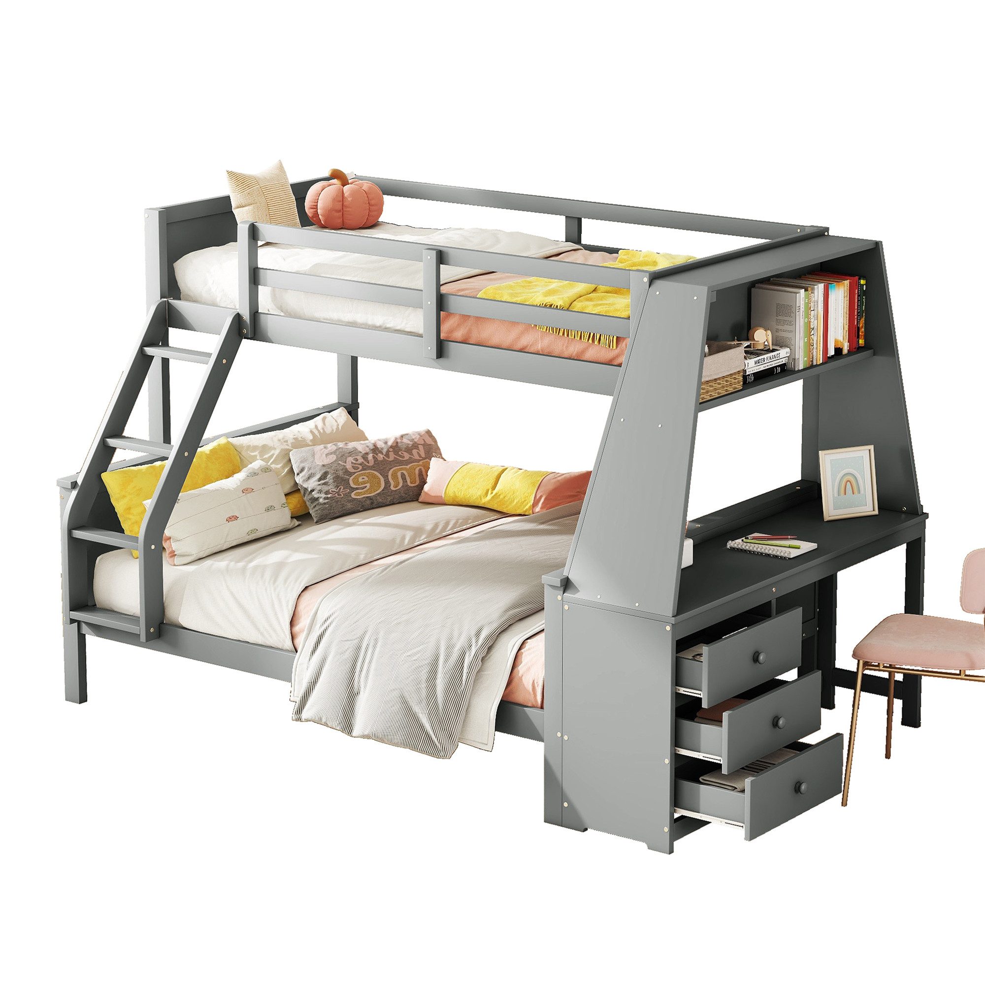 SOFTWEARY Etagenbett mit 2 Liegeflächen, Schreibtisch günstig online kaufen