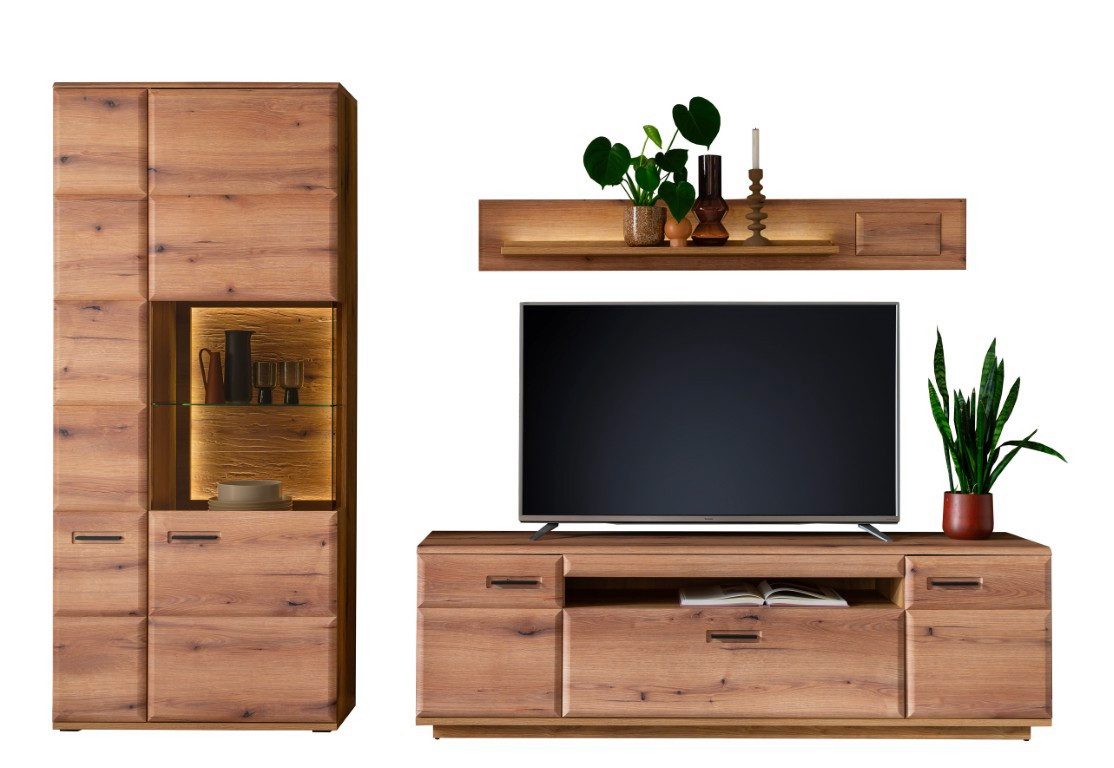 MCA furniture Wohnwand NAXOS 1, 3-teilig, Eiche Evoke, Lowboard, Vitrine, Wandregal, (3-St), Wohnwand, Anbauwand, modern