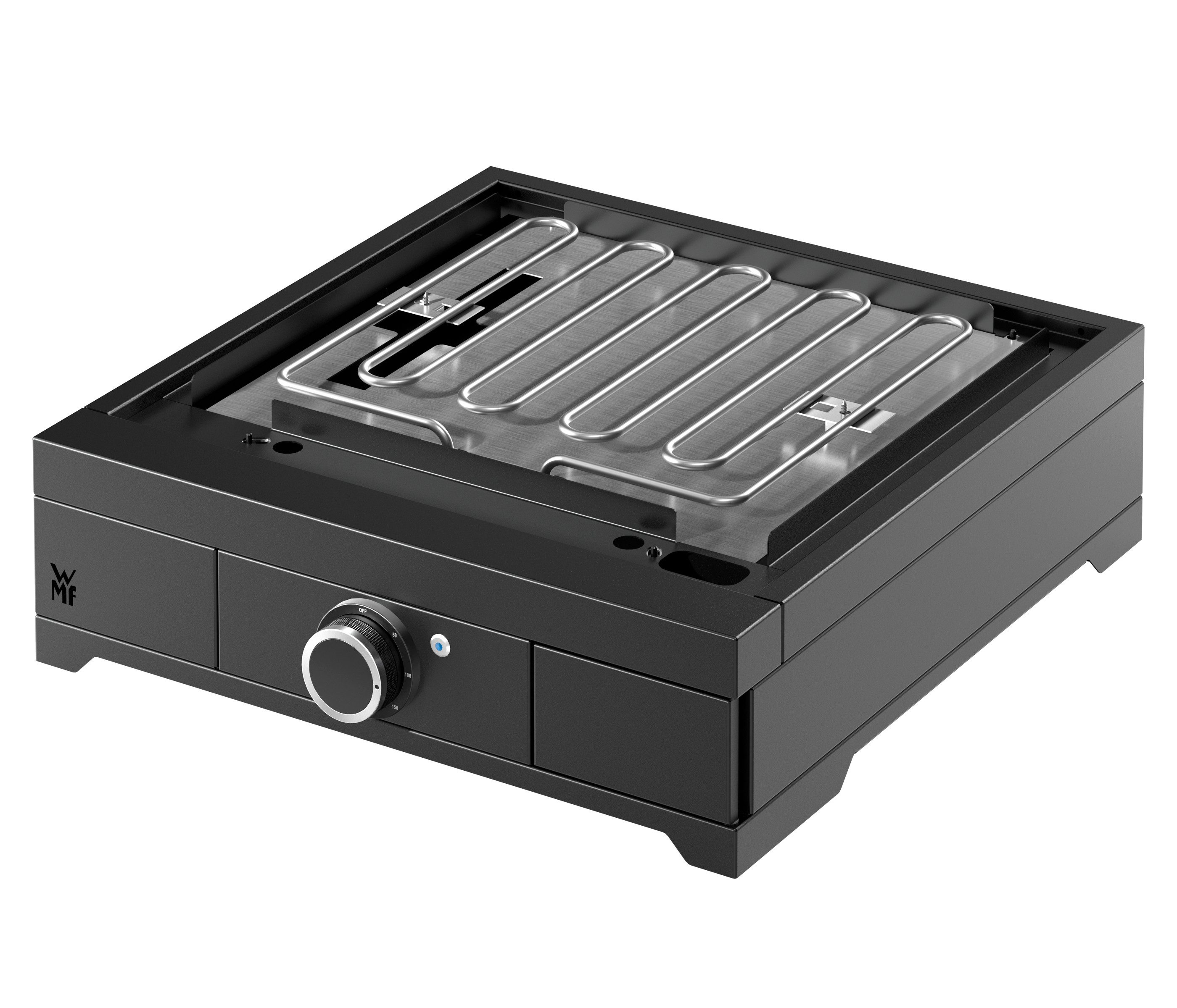 WMF Elektrogrill Plancha Set 45E mit Plancha Grill elektrisch / Deckel / Abdeckhaube, 2500 W, aus emailliertem Gusseisen, 2500 W, Grillfläche 45 x 40 cm