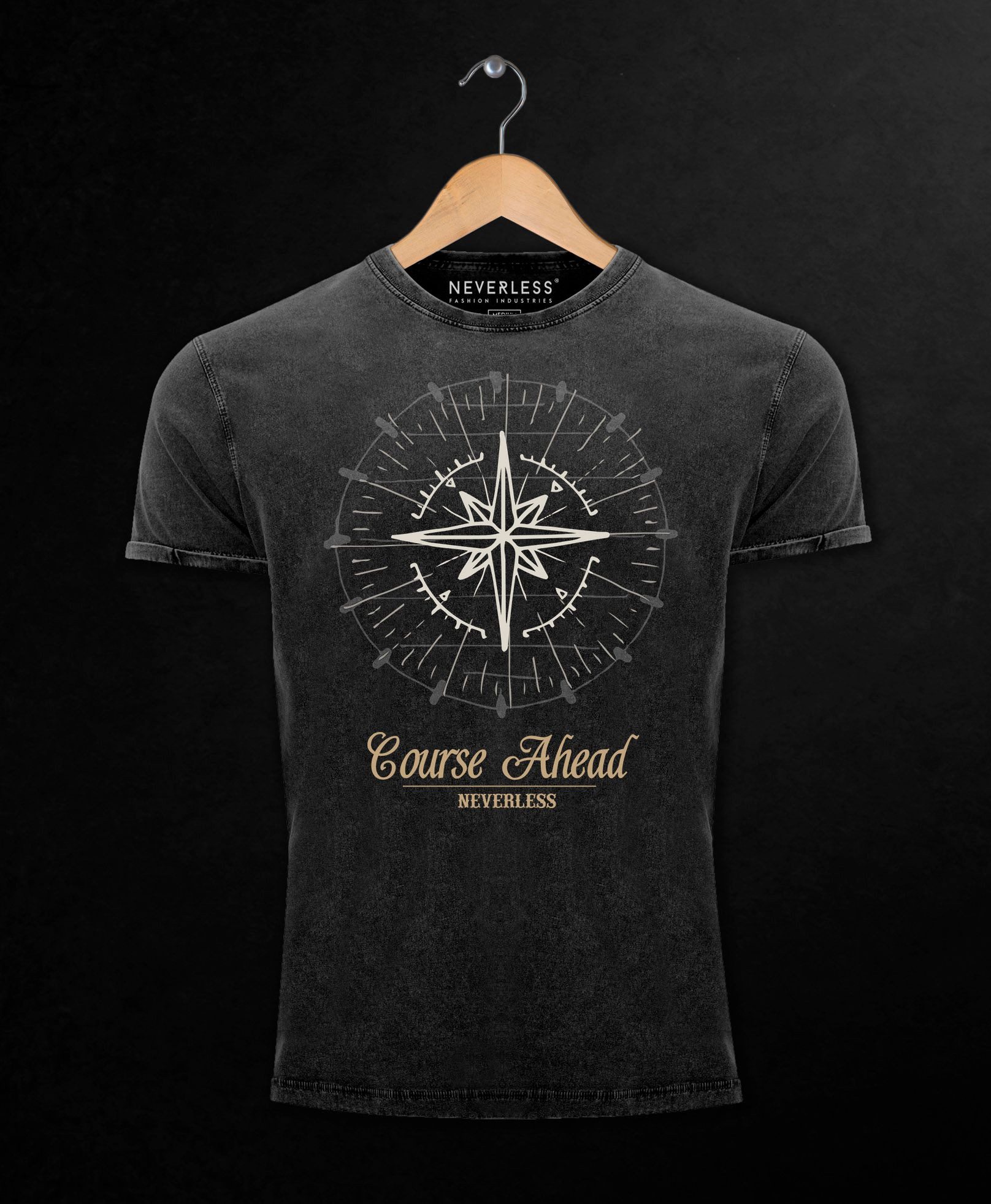 Neverless Print-Shirt Cooles angesagtes Herren T-Shirt Vintage Shirt Kompass Windrose mit Print – Bild 3 von 3