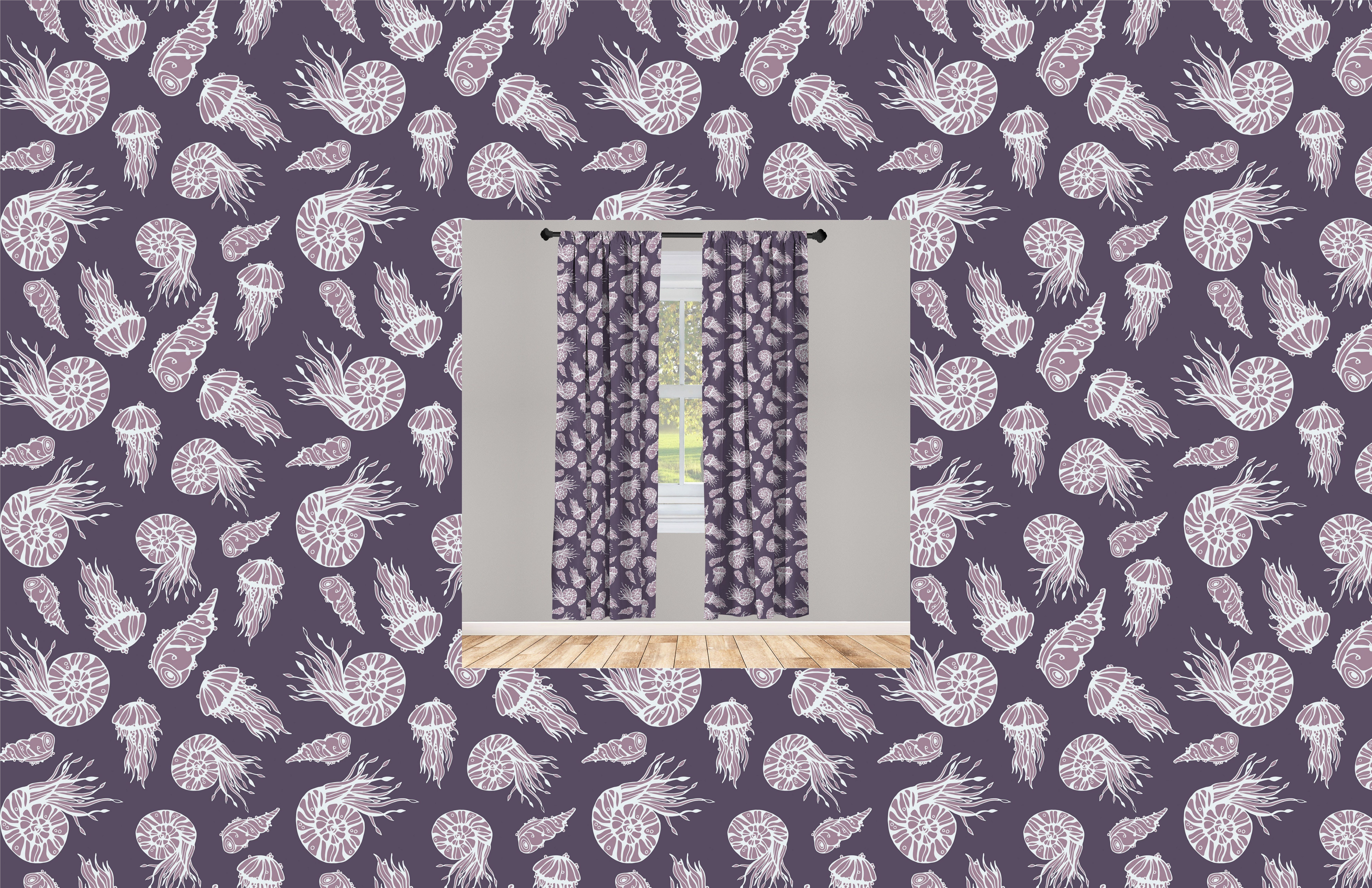 Gardine Vorhang Schlafzimmer Qualle Microfaser, für Jelly Abakuhaus, Wohnzimmer Ammoniten Dekor, Fische