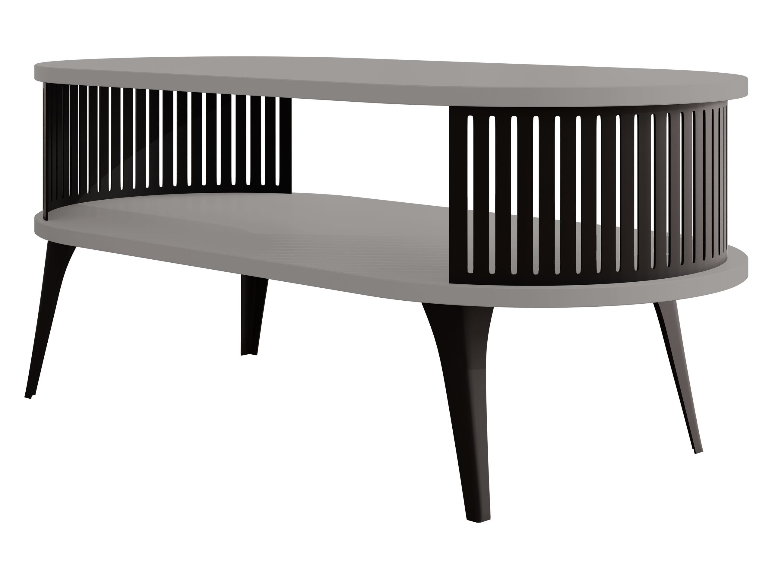 MIRJAN24 Couchtisch Roenni Oval (mit Regal), Beine und Seiten aus Stahl, 100x50x44 cm