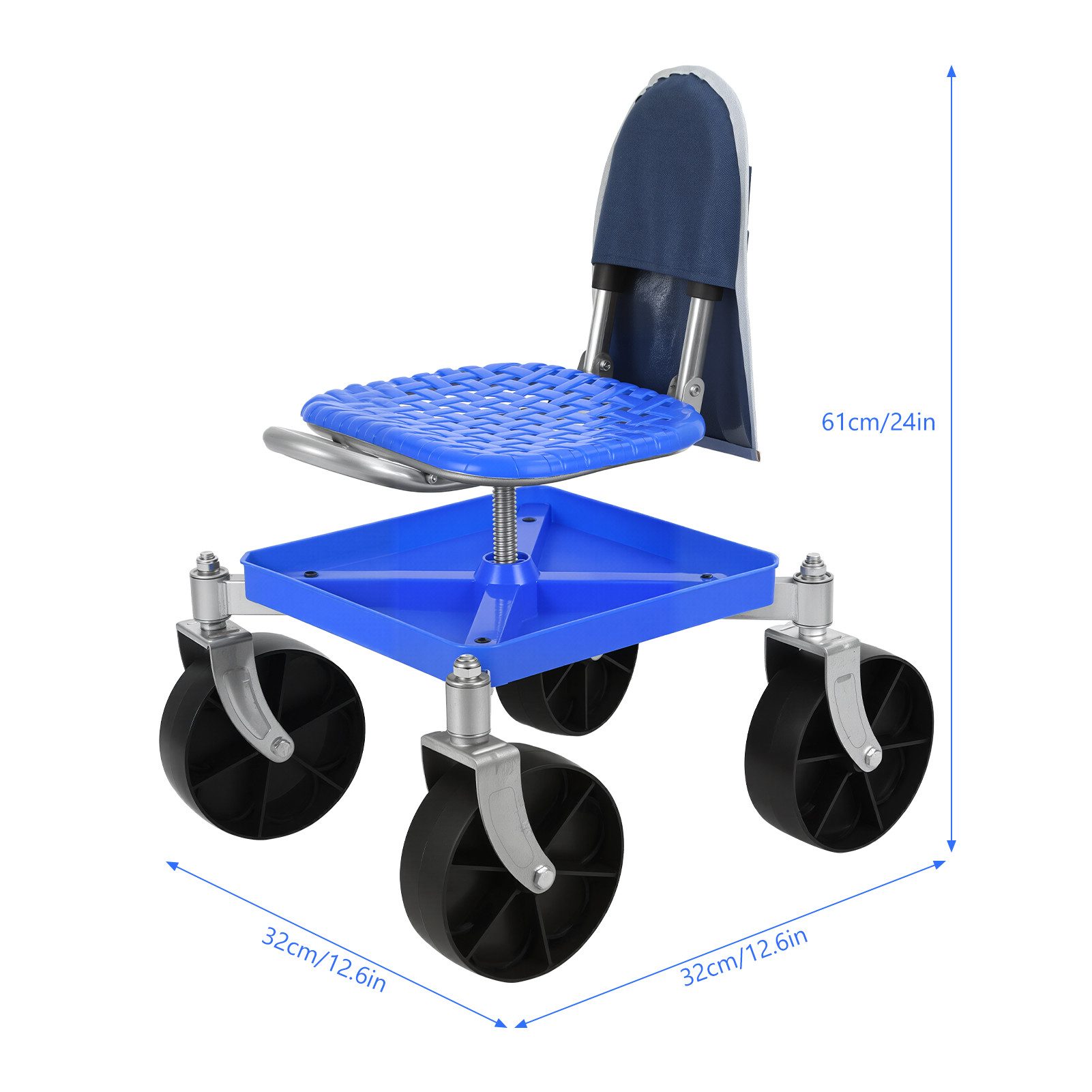 Rutaqian Rollsitz Fahrbarer Gartensitz bis 150 kg, Schubkarre Höhenverstellbar 51-61 cm (1 St, Gartenhocker), 360° Drehbarer Arbeitshocker mit Stauraum für Gart – Bild 2 von 5