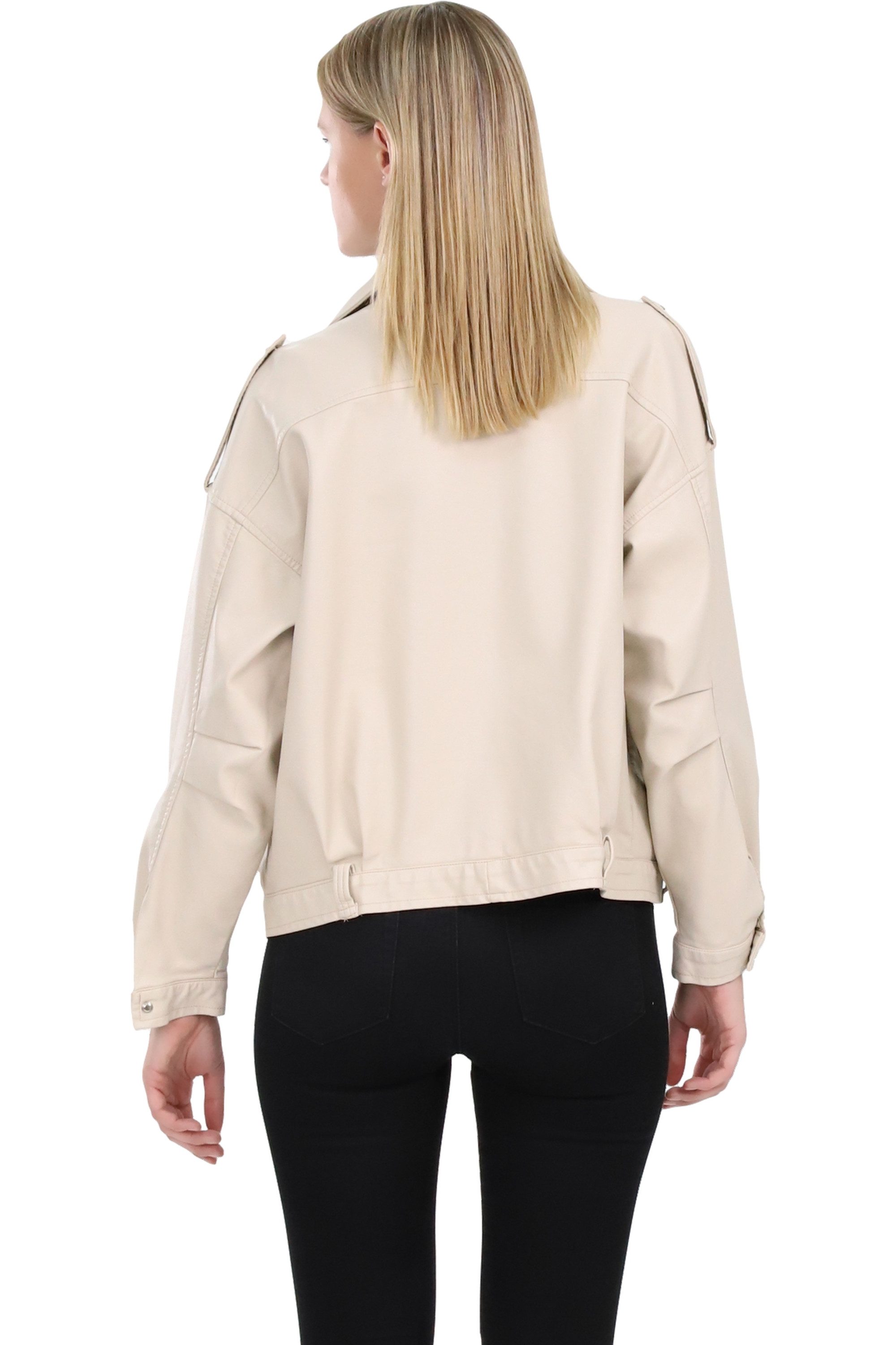 malito more than fashion Lederimitatjacke malito Damen Jacke Kunstleder, Oversized Jacke, lässige Bikerjacke Bikerjacke im Oversize Look Doppelgröße